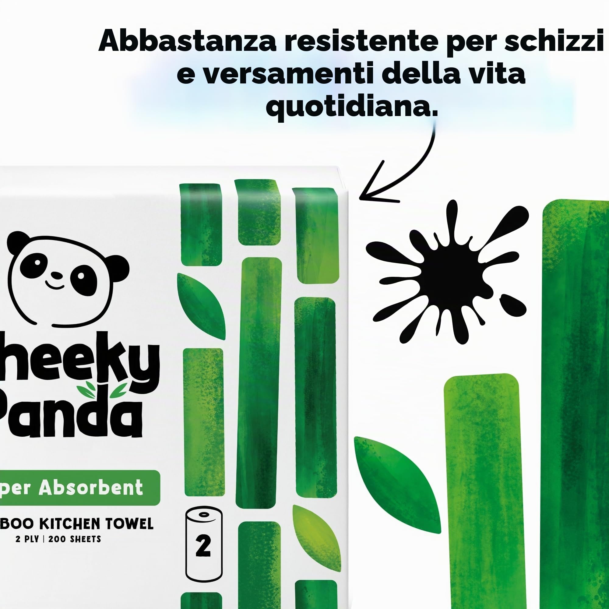 The Cheeky Panda Carta Cucina in Bambù | 10 Rotoli Carta Asciugatutto (5 Confezione da 2 Rotoli) 1000 Fogli Assorbenti a 2 Veli | Carta Casa