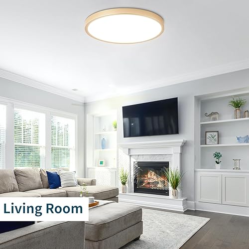 Miniatura 6 de Lámpara de techo LED dorada, 12 pulgadas, 28 W, 5000 K, luz diurna LED, montaje empotrado ultra delgado para dormitorio, sala de estar, comedor,