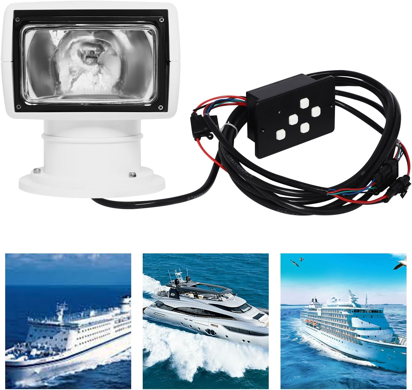 DC 12V 100W 360° Rotate Remote Control Marine Portable Halogen Search Light Boat Spotlight,White Waterproof Spotlight