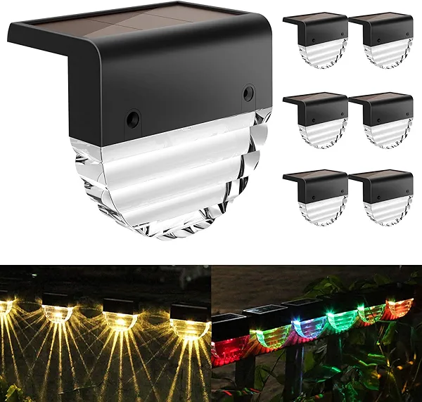 Melunar Solar Deck Lights, 6 Pack Waterproof LED Solar Step Light Outdoor, Fence Lights Solar Powered for Outside, Garden, Patio, Stairs,Yard,10 Lumens, Warm White/Color Changing Lighting