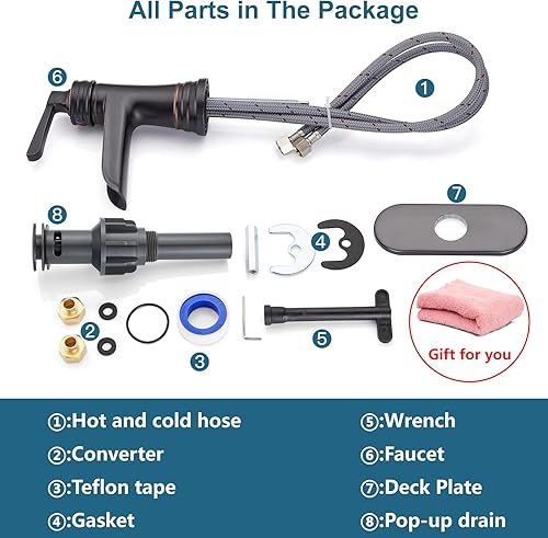 Miniatura 9 de Midanya Grifo de cascada de un solo mango para lavabo de baño, grifo de baño de bronce aceitado, grifo de baño de un solo orificio o 3 agujeros