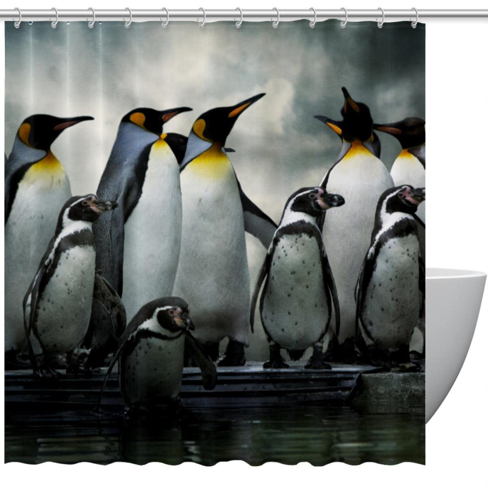 Rideau de douche en tissu de qualité supérieure motif pingouin de salle de bain