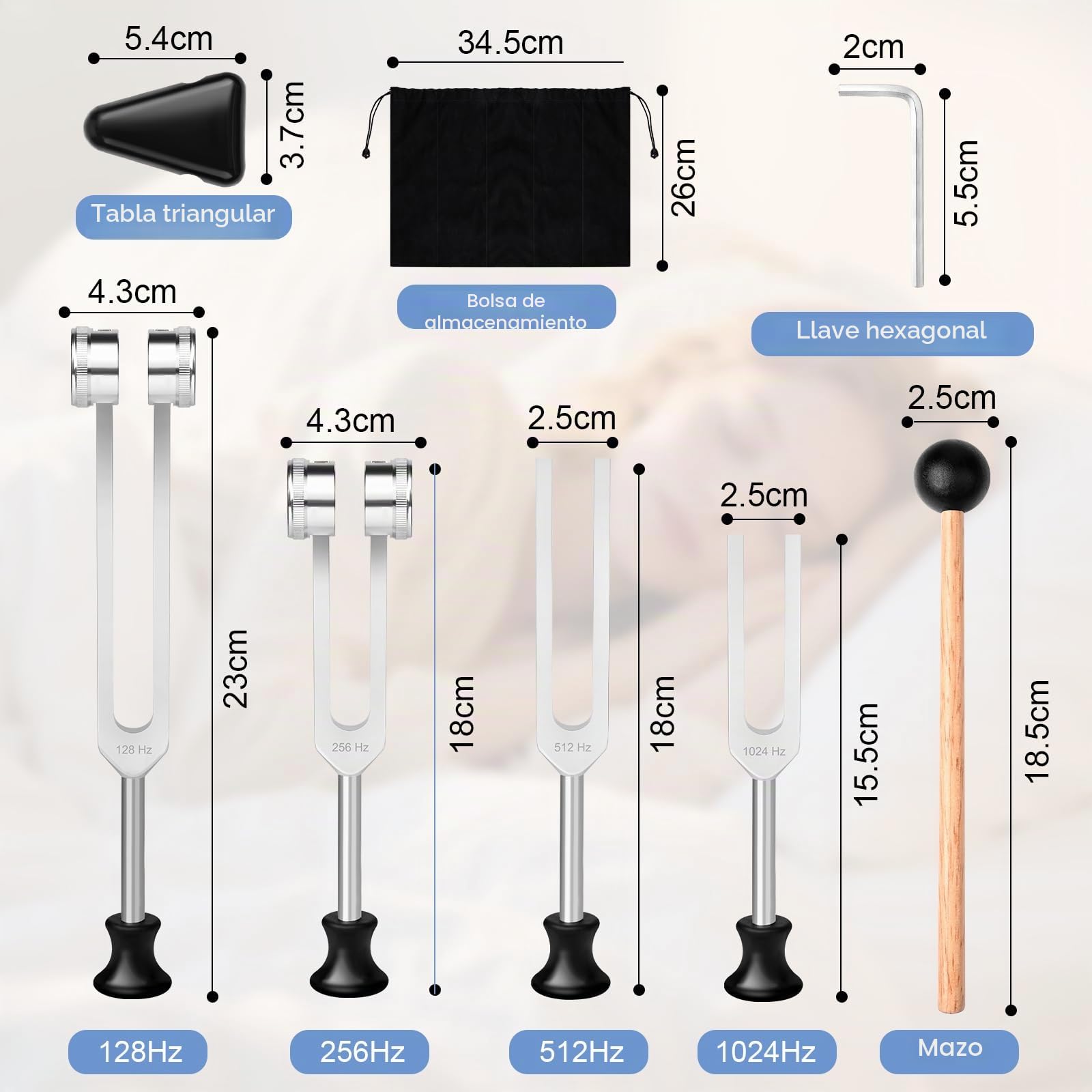 Diapasón, Diapasones Terapéuticos de Aleación de Aluminio(128Hz/256Hz/512Hz/1024Hz) Diapason Musical con Martillo de Silicona y Herramienta de Reparación para Sonido Curación ADN RelajacióN