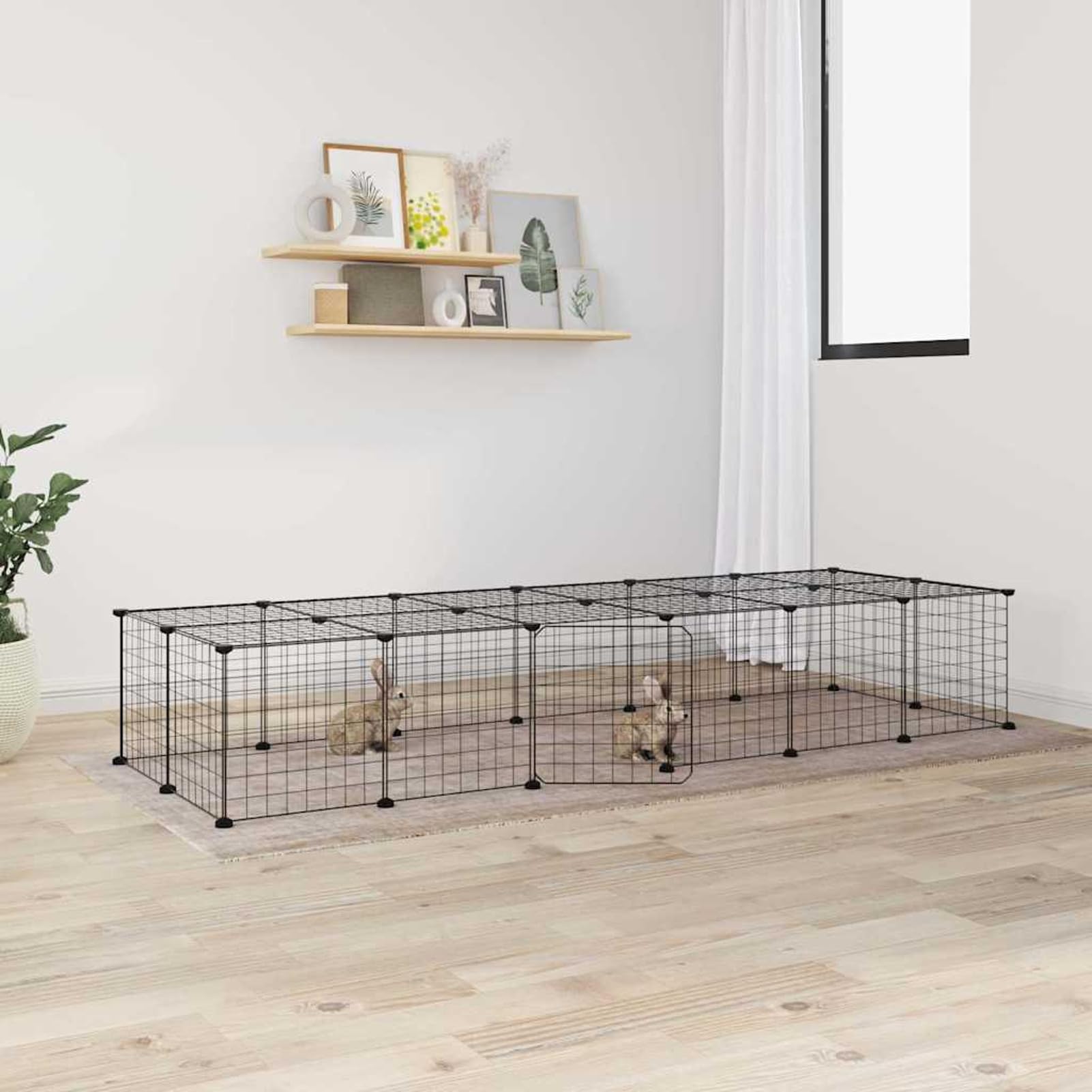 ShGaxin Jaula para Mascotas de 28 Paneles Puerta, Jaula Cobaya, Jaulas para Conejos, Valla para Mascotas, Recinto para Conejos, Parque para Conejos, Cosas para Conejos, Acero Negro 35x35 cm