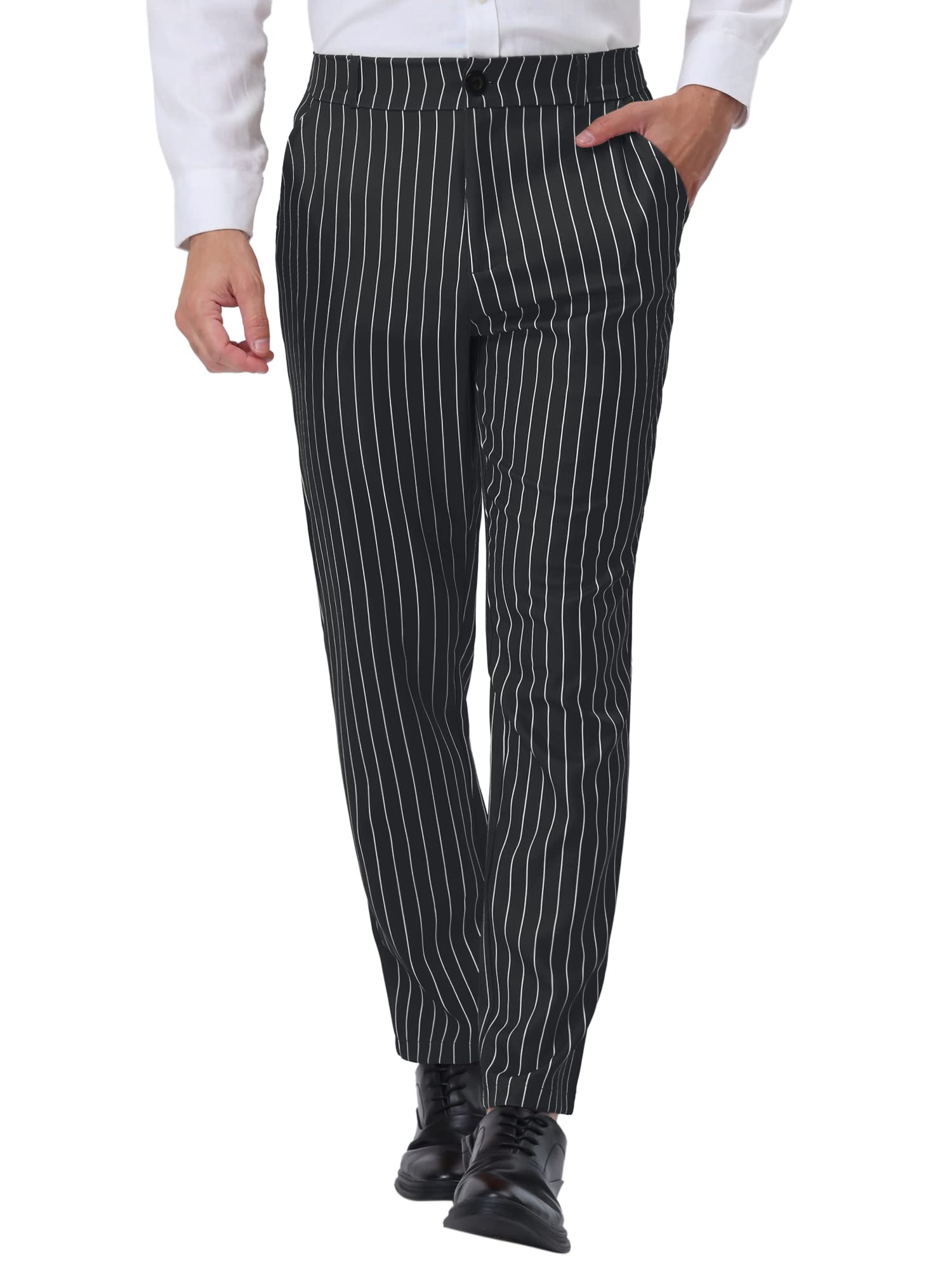 Lars Amadeus Pantalones de vestir a rayas para hombre, ajuste recto, bloque de color, pantalones de traje de trabajo para oficina