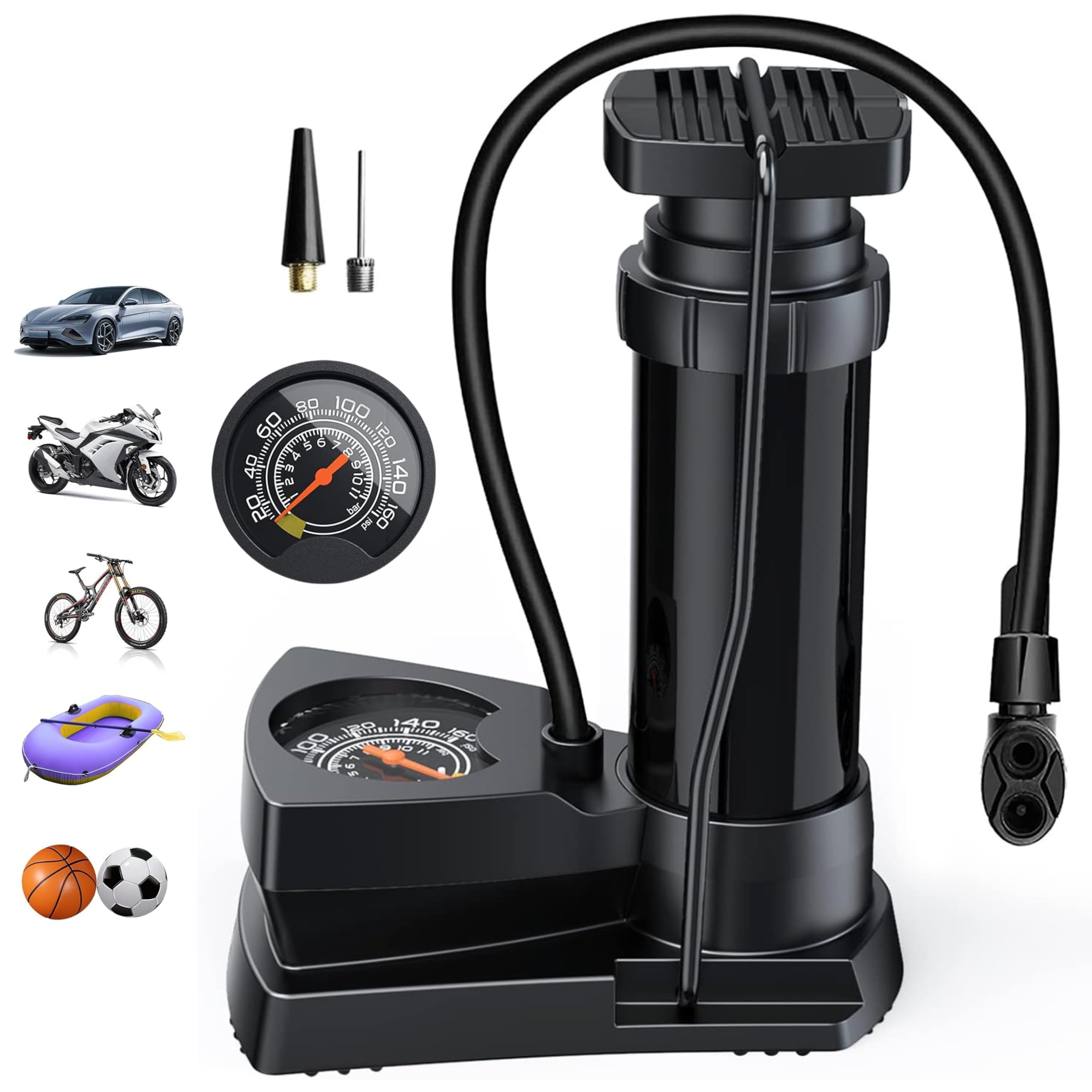 Sument Air Pump Portable High Pressure Mini Foot Bicycle Activated Floor Tyre Pumps with Extra Sensitive Pressure Gauge with Gas Ball Needle for All Motorbike, Football, Swim Ring & Inflatable Toys (B0CM1W35N5) Amazon Price History, Amazon Price Tracker