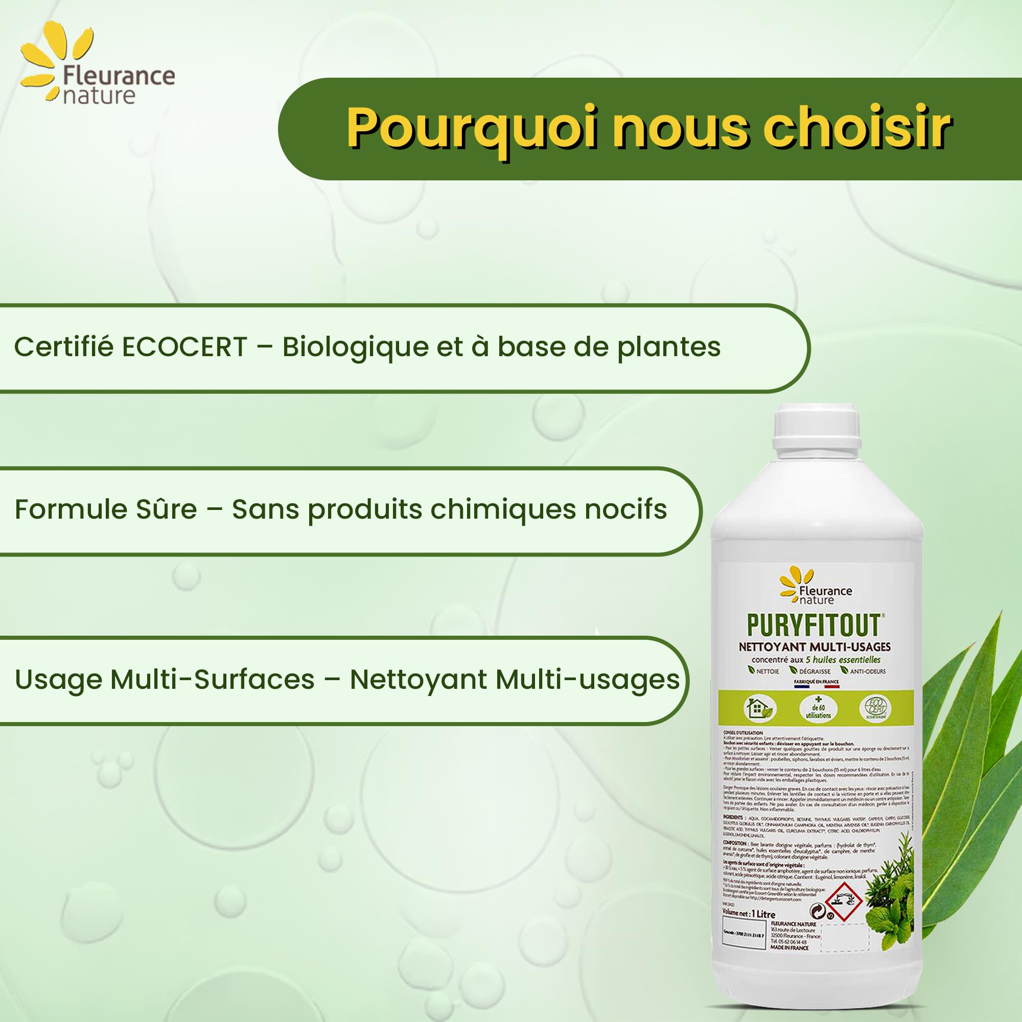 Puryfitout | Détergent Multi-Surfaces | Huiles Essentielles | Bio | 3 X 1L