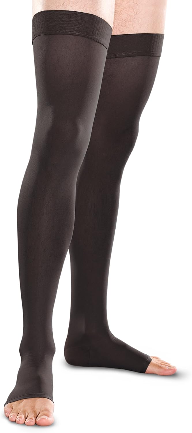 Therafirm Open-Toe Thigh High Stockings - 30-40mmHg Firm Compression Support Nylons, HSA/FSA Eligible
