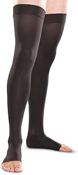 Therafirm Open-Toe Thigh High Stockings - 30-40mmHg Firm Compression Support Nylons, HSA/FSA Eligible Black, Small