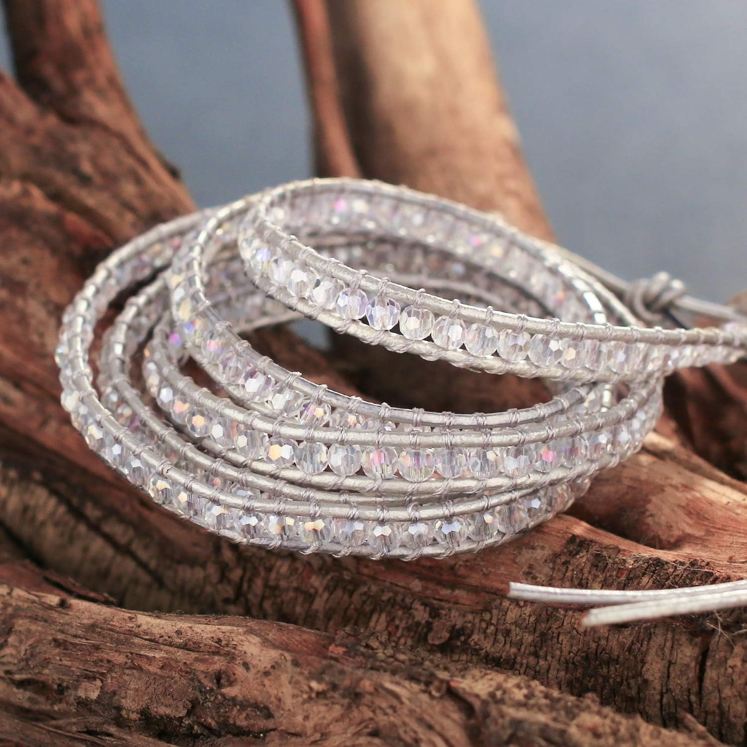KELITCH Clear Crystal Beads 5 Wrap Bracelet Women Leather Bangle New Charm Strand Cuff Handmade Fashion Jewelry Gift - Image 4