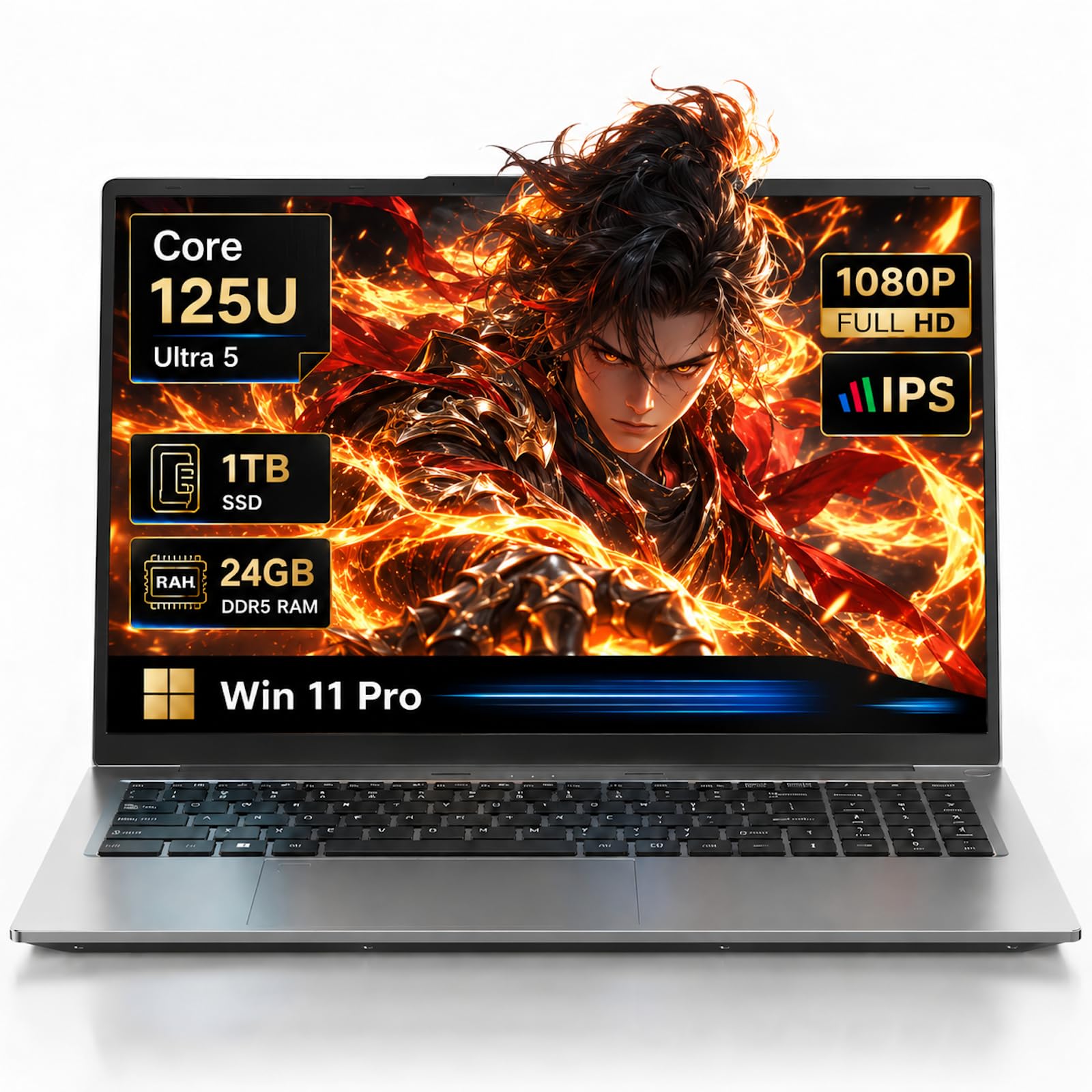 MITUNTUN Notebook 15,6 Pollici Ultra 5 125U, 24GB DDR5, 1TB SSD, FHD IPS | 12 core/14 thread fino a 4,3 GHz, tastiera retroilluminata e doppia USB-C per multitasking, lavoro e studio.