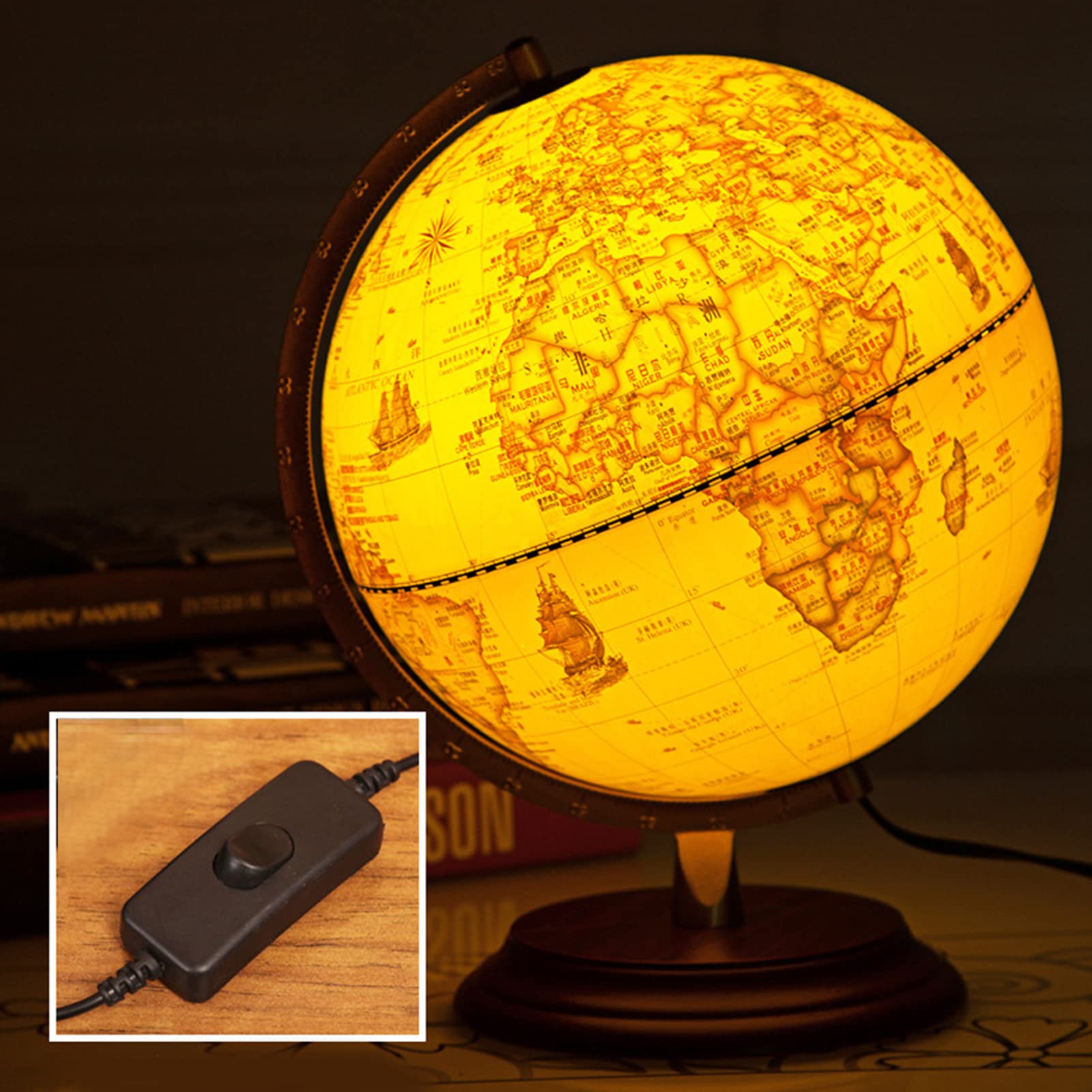 Luocute Mappamondo Girevole 3D Antico da 25 Cm con Mappa Classica e Base in Mogano, Globi Geografici Strumento di Geografia Educativa per Bambini Adulti Scuola Casa Ufficio (1)