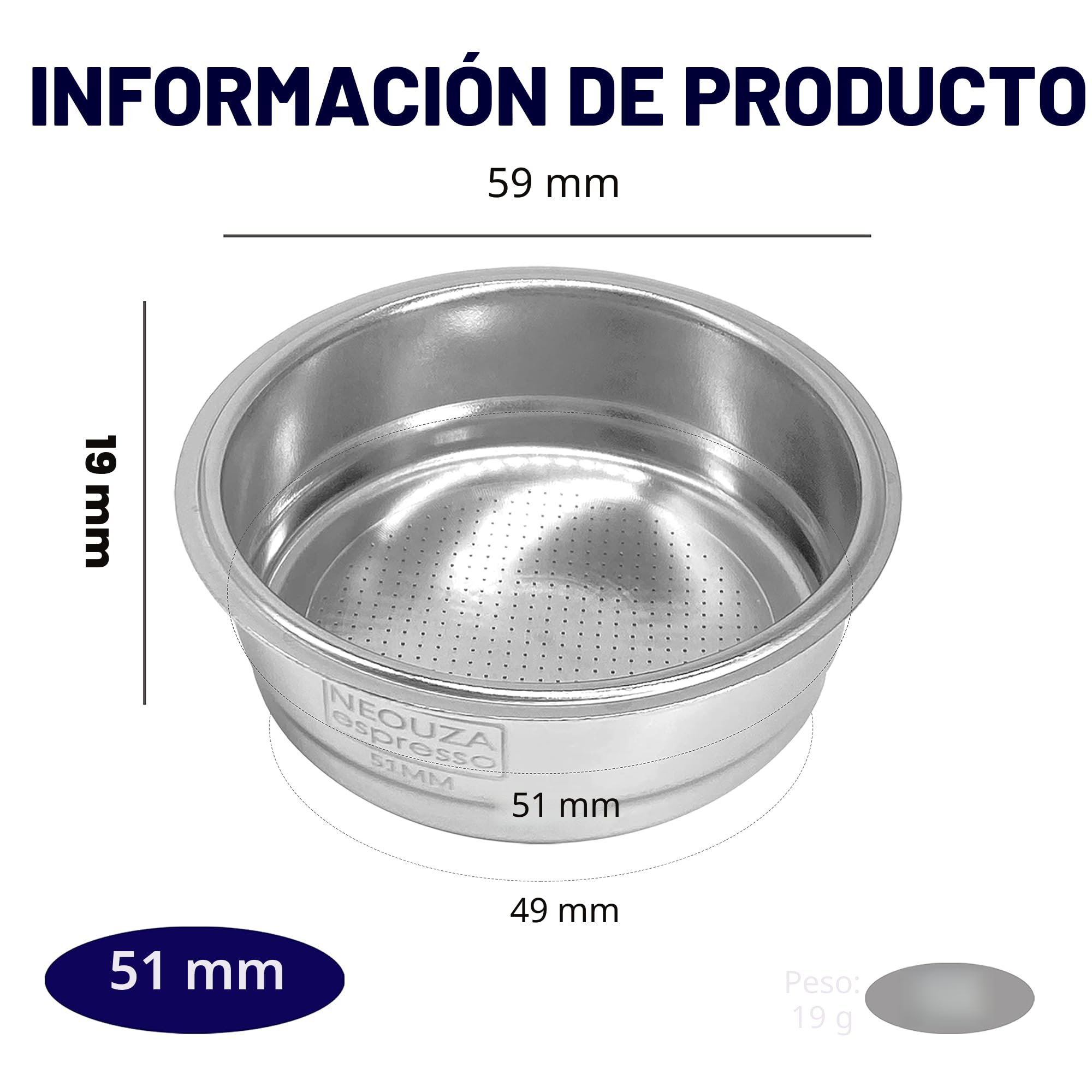 NEOUZA Cesta tamiz de filtro de acero inoxidable 304 de 51mm, 1/2/4 tazas, cesta ciega de retrolavado para portafiltro sin fondo, compatible con máquina de café espresso Delonghi, Breville (1 taza)
