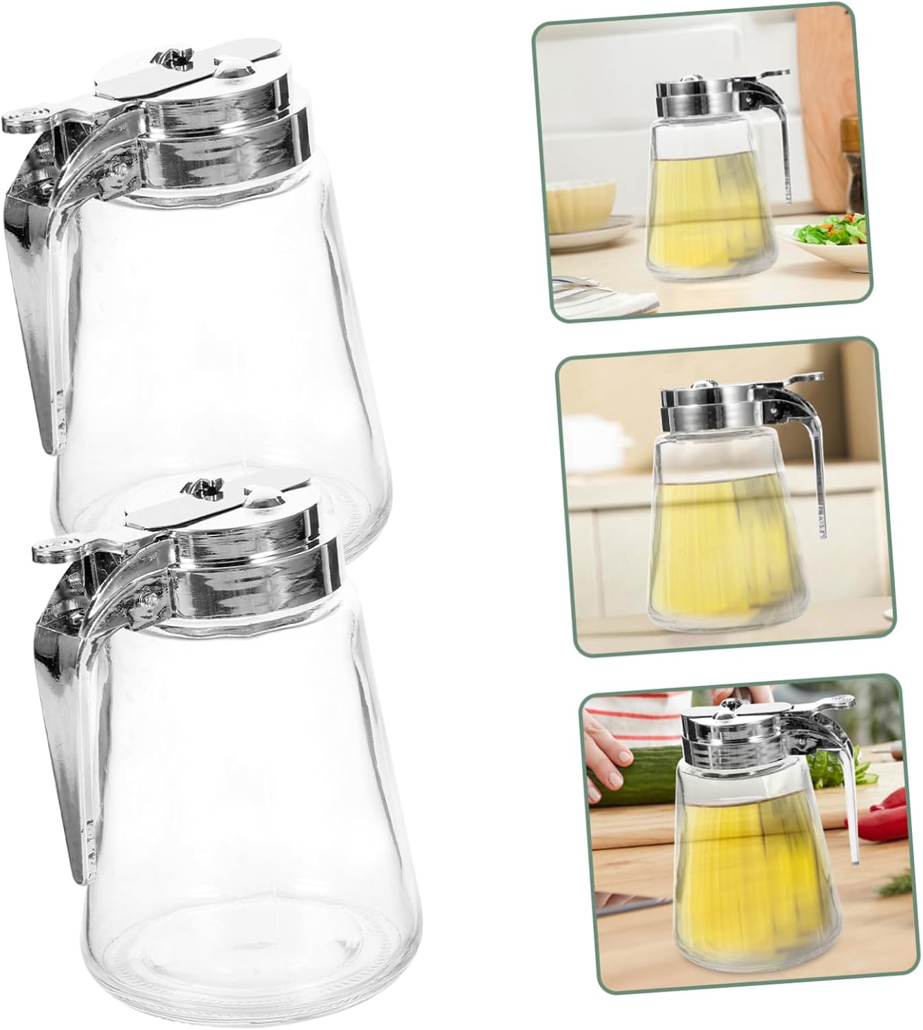 SECFOU Modern Glass Oil Pot Set Ml Sugar Dispenser Leakproof Pump for Coffee Shops and Home