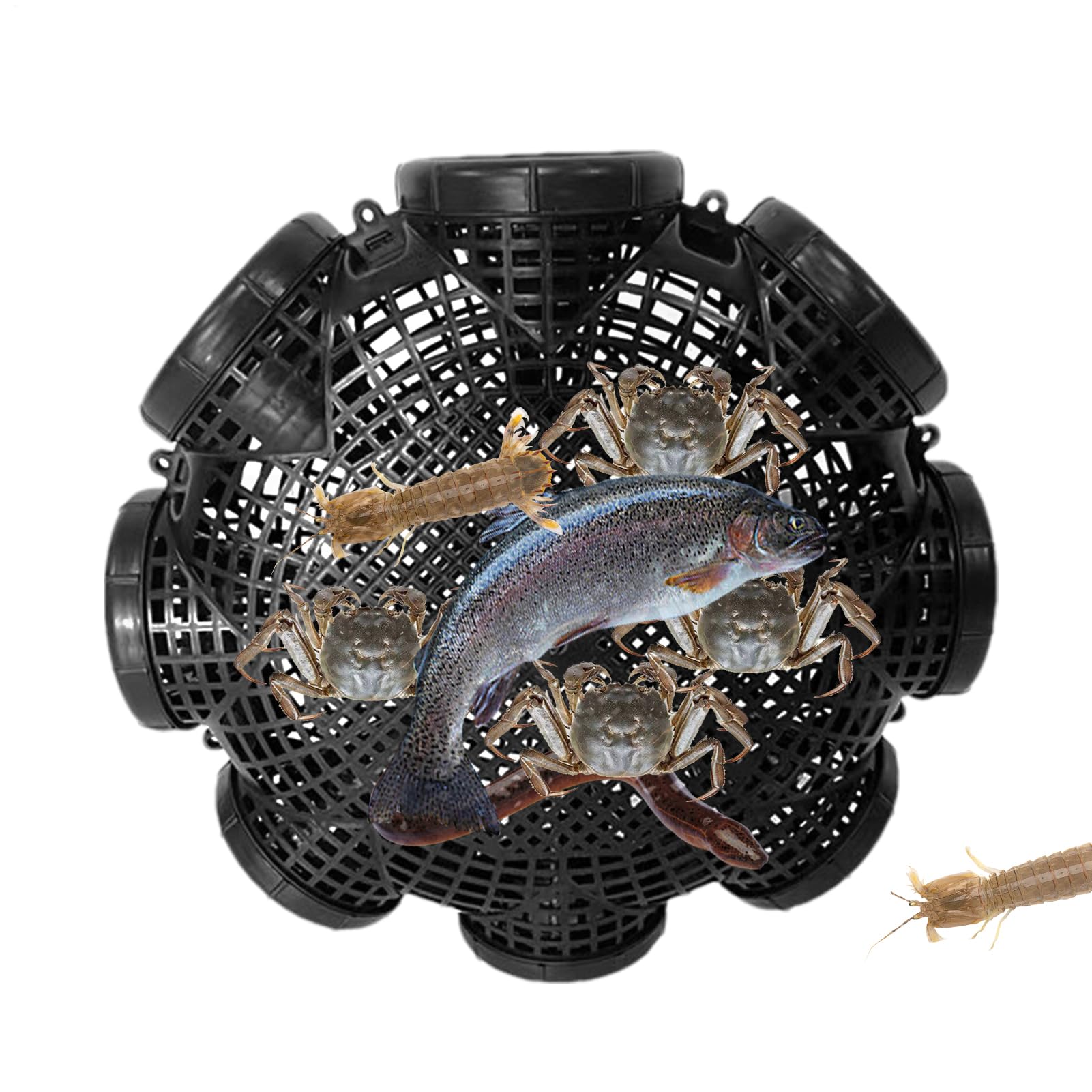 8 Holes 37.5x37.5 Cm PP Fishing Bait Trap Crab Pot Trap Crawfish Net Cage Sturdy Construction Fishing Accessories Beautiful Appearance For Crab Lobster Fish Crayfish,Shrimp, And Small Fish
