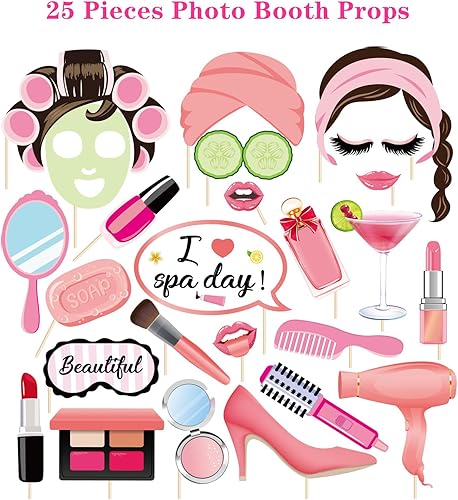 Miniatura 2 de 34 piezas de suministros de fiesta de spa, 25 piezas de accesorios de cabina de fotos de fiesta de spa con palos de 16 pulgadas, globos de aluminio