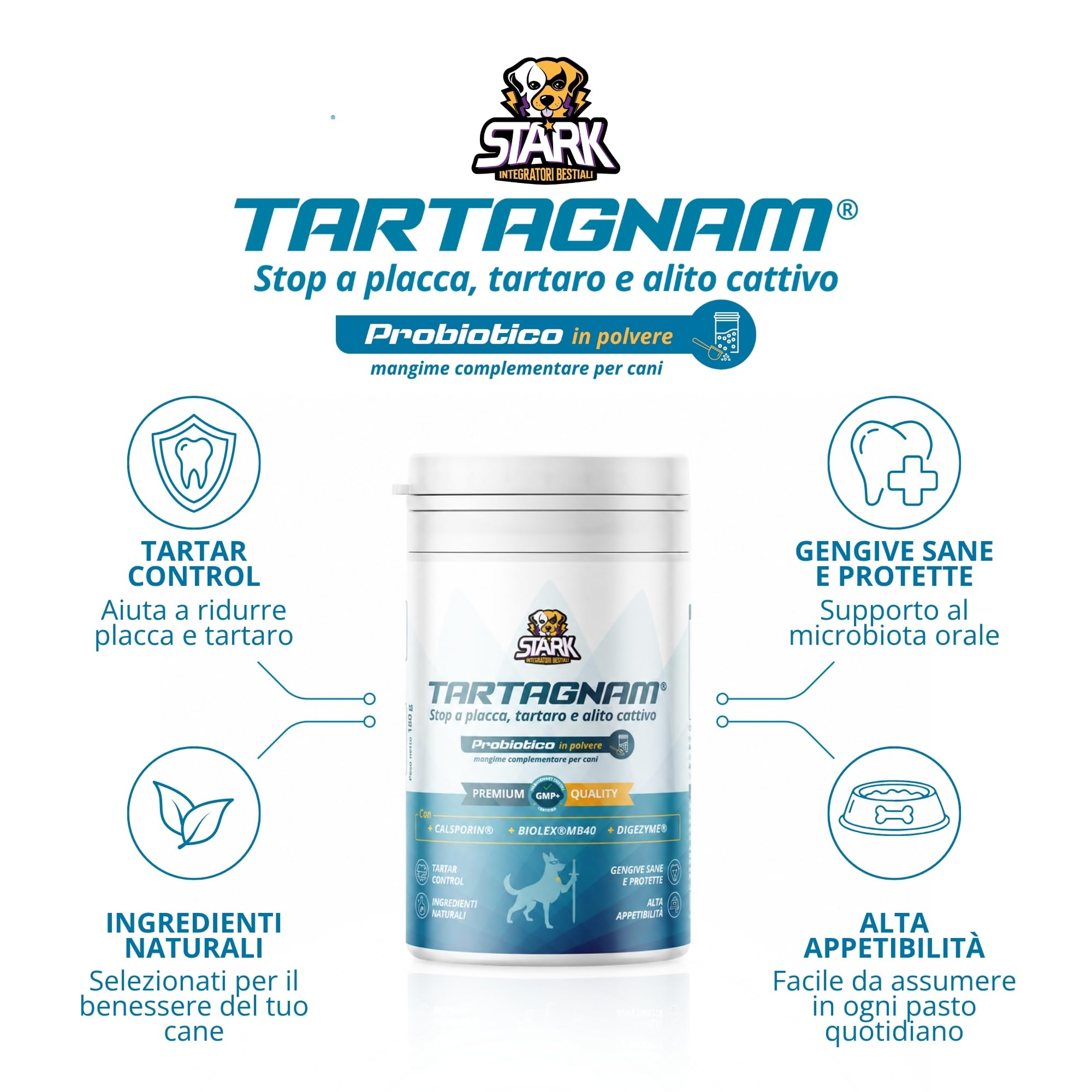 Sciogli Tartaro Denti Cane 180g Polvere Dentale per Cani Supporto Alito Cane Protezione Denti Gengive per Placca e Tartaro con Ingredienti Naturali Mangime Complementare Alta Appetibilità Igiene Orale