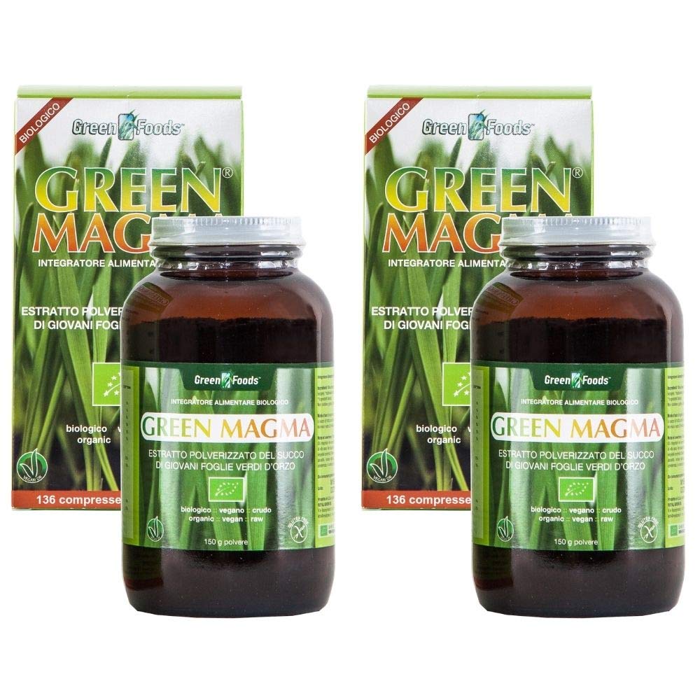 Green Magma® 2 x 136 Compresse – Integratore Alimentare a Base di Succo di Giovani Foglie di Erba d’Orzo Estratte a Crudo – 100% Biologico - RoyalGreen Sostitutivo di GreenMagma 320 tab Green Food