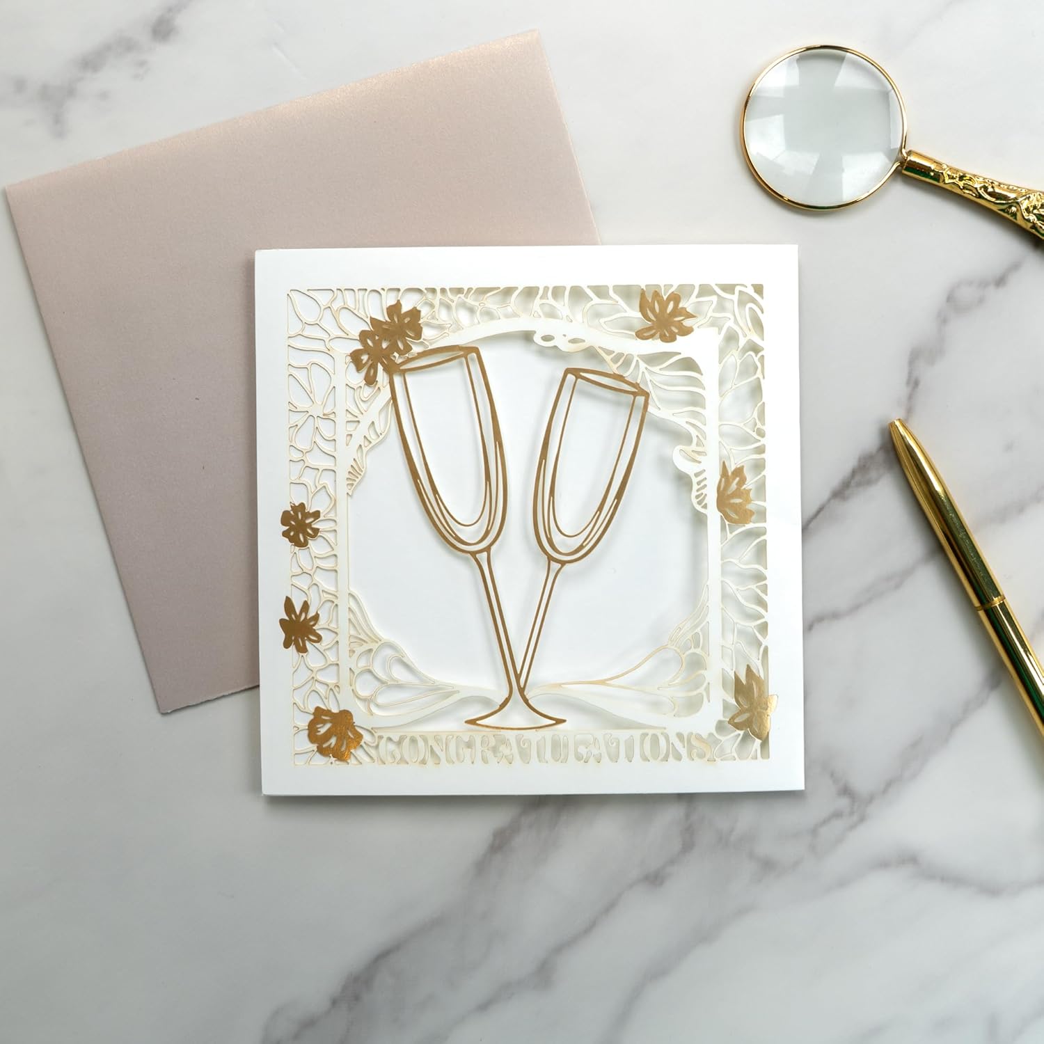 Gooji 6x6 Wedding Cards for Bridal Shower, Newly Wed, Marriage Gifts, Bride and Groom (Champagne) Laser Cut Design, for Newlyweds, Mr and Mrs image 6 of 8 B0DS44K93V