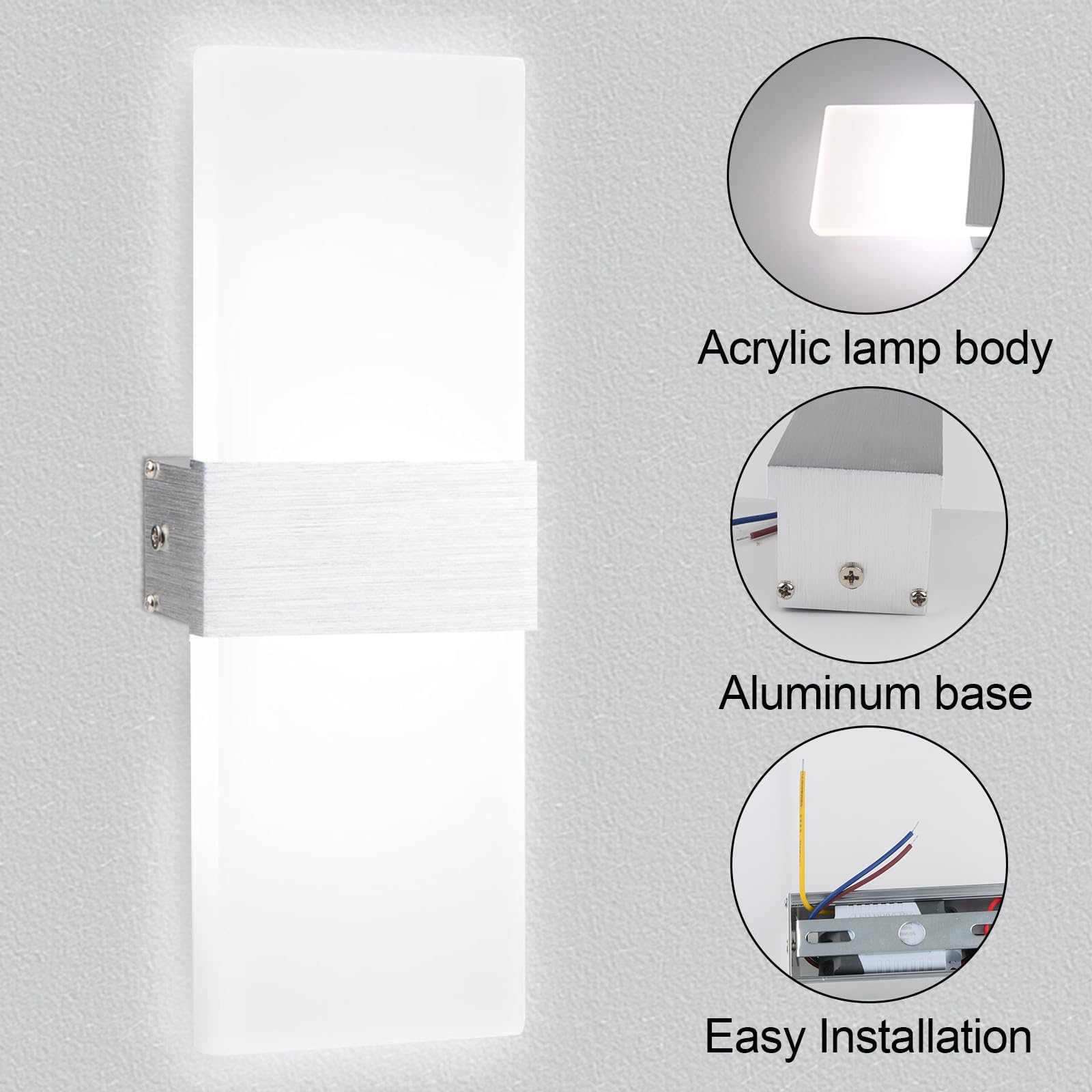 KingYH Appliques Murales LED Intérieure 12W Moderne Lampes Murale Blanc Froid 6500K Interieur Illuminazione Haut Vers le Bas Éclairage Applique avec Fil de Terre pour Chambre Salon Escalier Couloir