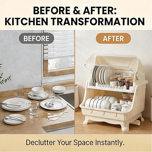 Miniatura 6 de Pilipane Escurridor de platos, soporte para secadora de botellas con tapa de cubierta y escurridor extraíble, soporte para utensilios y tazas para