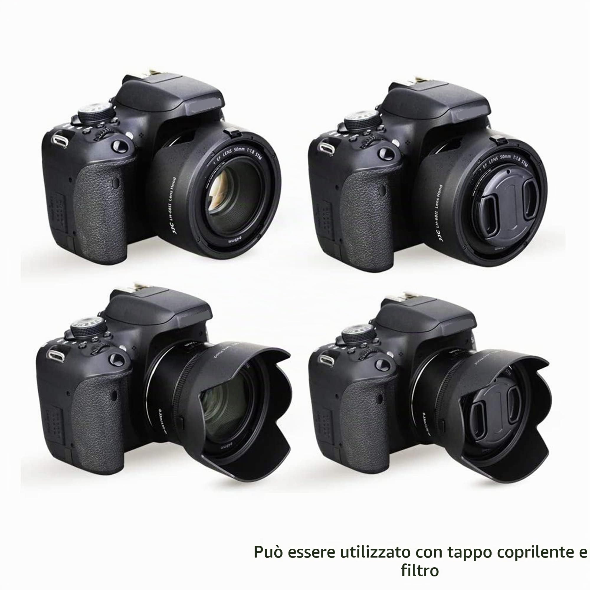 Paraluce e Filtro UV per Canon EF 50 mm f/1.8 STM, Sostituisce Canon ES-68, Paraluce Reversibile con Filtro UV da 49 mm, Riduce i Riflessi