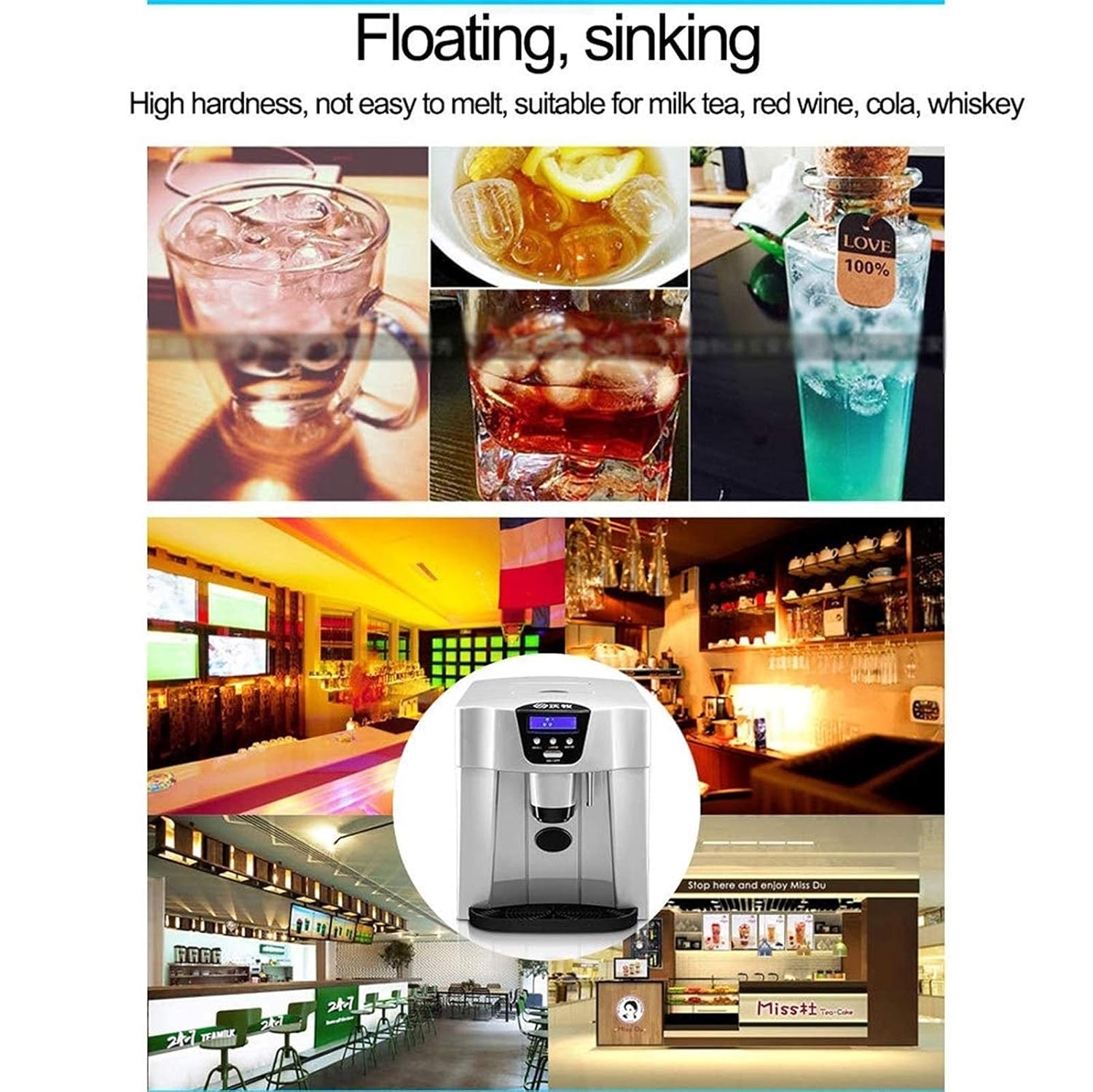 Countertop Ice Maker 9 Bullet Ice Cubes Ready in 6 Mins Make 15-20kg Ice in 24 hrs 1.1L Water Tank Portable Ice Machine with LED Display for Home Party qujunji