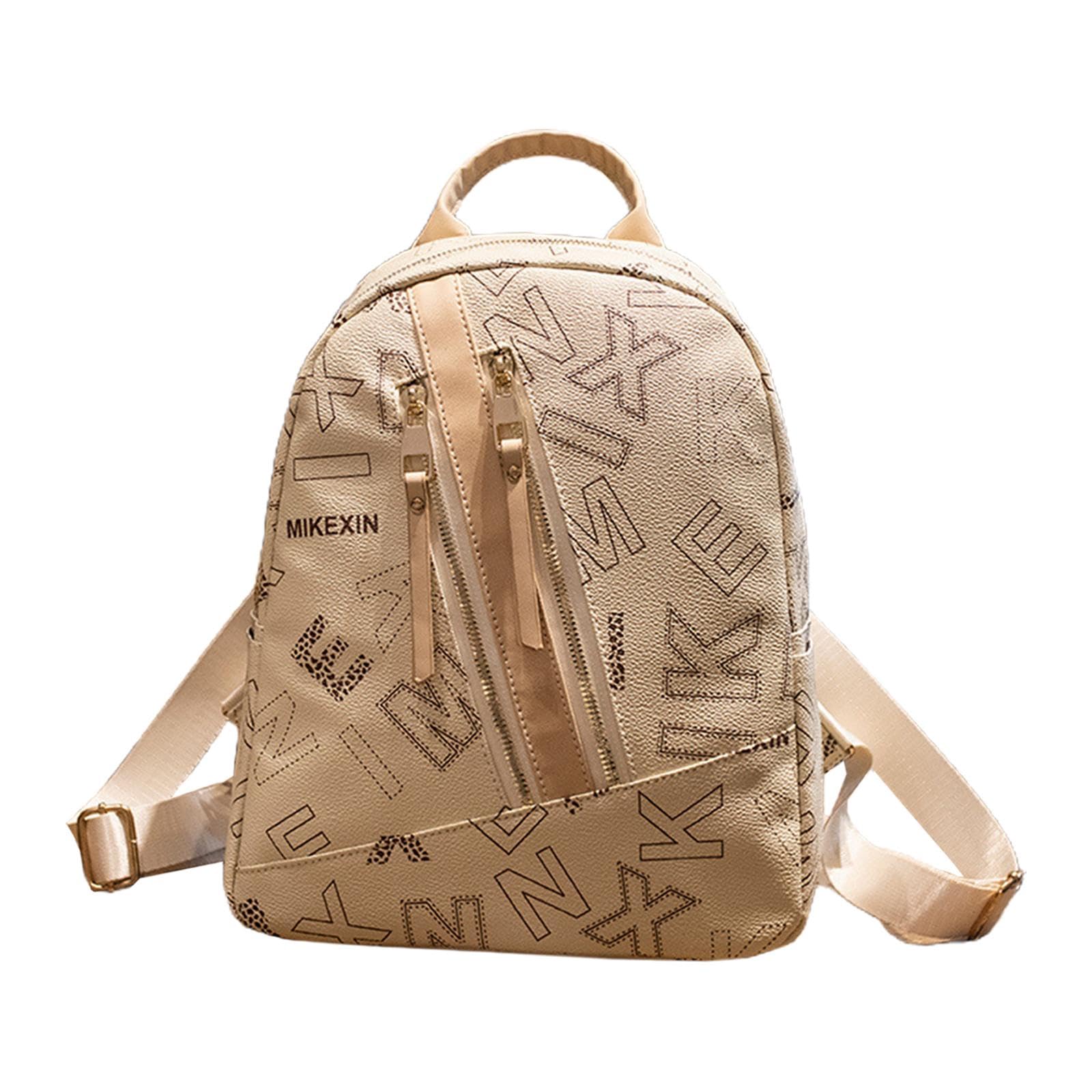 Women Backpack Portable Adjustable Strap Rucksack for Vacation Dating Travel Beige-image-45