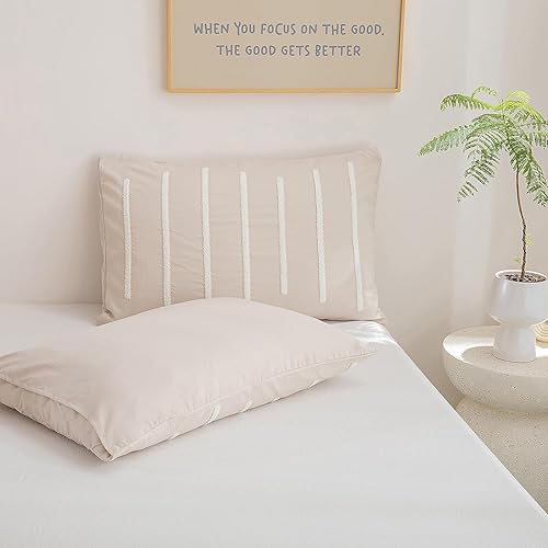 Miniatura 4 de Bedding Sets with 2 Pillowcase Beige Color Cotton Duvet Cover Set, Duvet Cover with Zipper, Duvet Cover Twin Full Double Queen King Toddler, 3 Pc