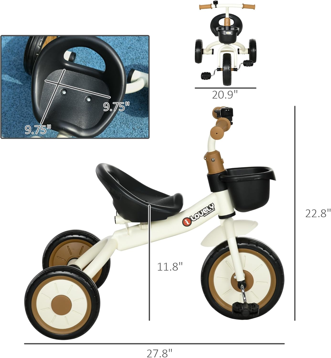 Close-up view of the slip-resistant pedals on the Qaba Toddler Tricycle.