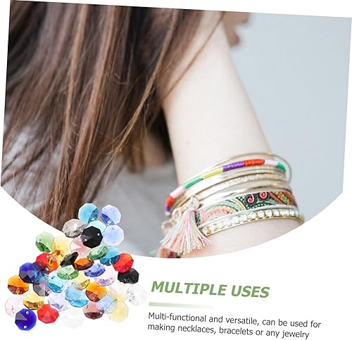 Miniatura 4 de COHEALI 80 piezas de cuentas octogonales de doble agujero para fabricación de joyas, espaciador, cuentas de agujero facetado, cuentas de acrílico,