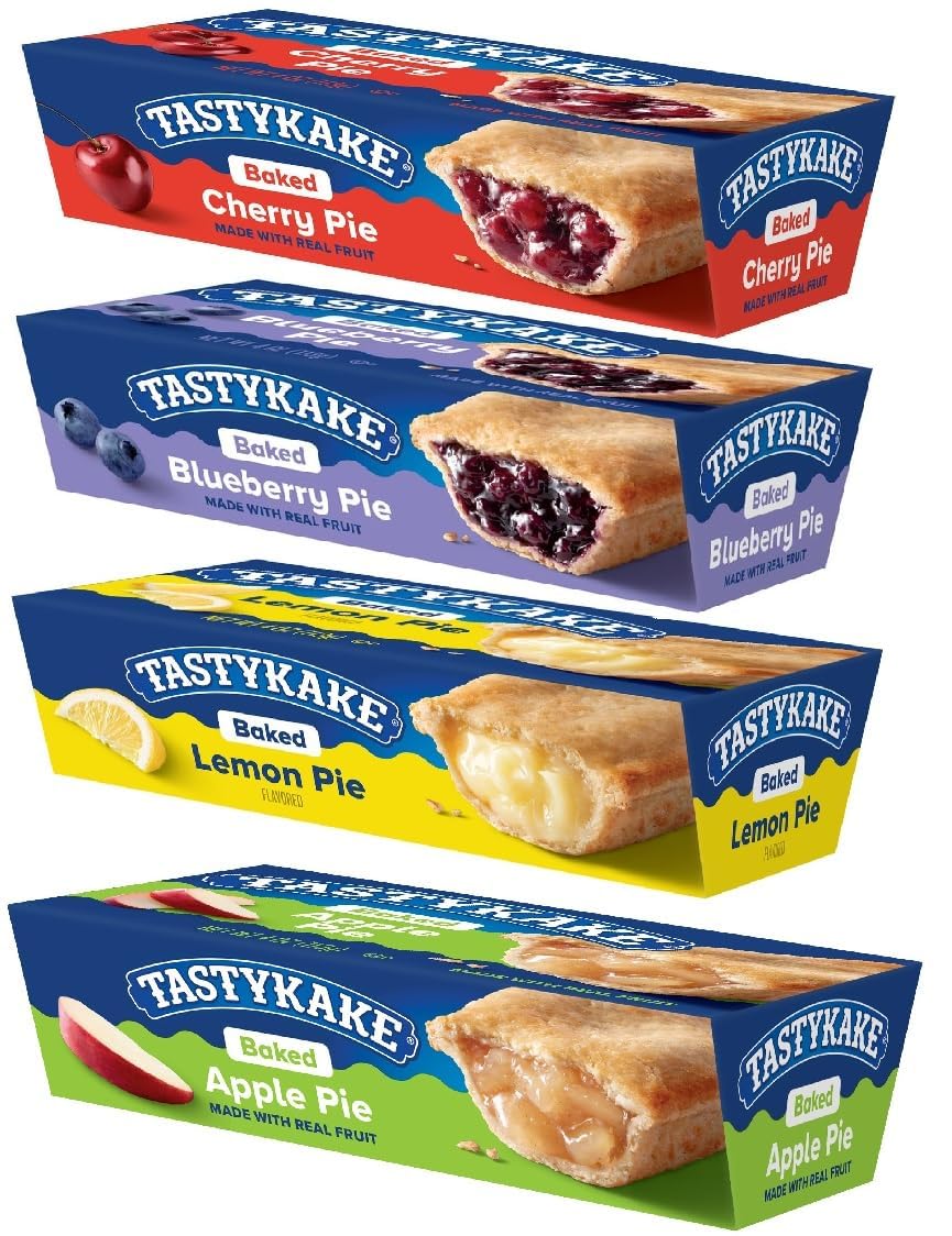 Tastykake - Variety Baked Pies, Cherry, Blueberry, Lemon, Apple, Made with Real Fruit - 4 Pack