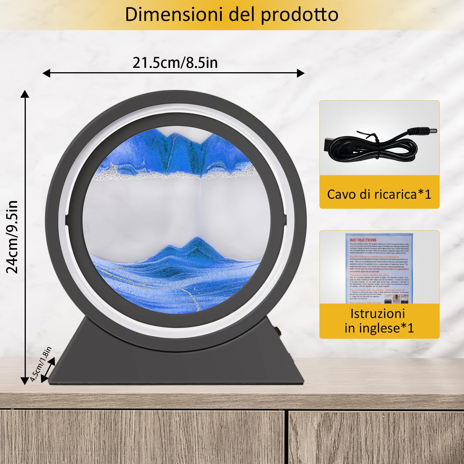 Ulikey Pittura di Sabbia Che Scorre 3D Con Luce Notturna a LED, Quadro Dinamico per Decorazioni la Casa l'Ufficio