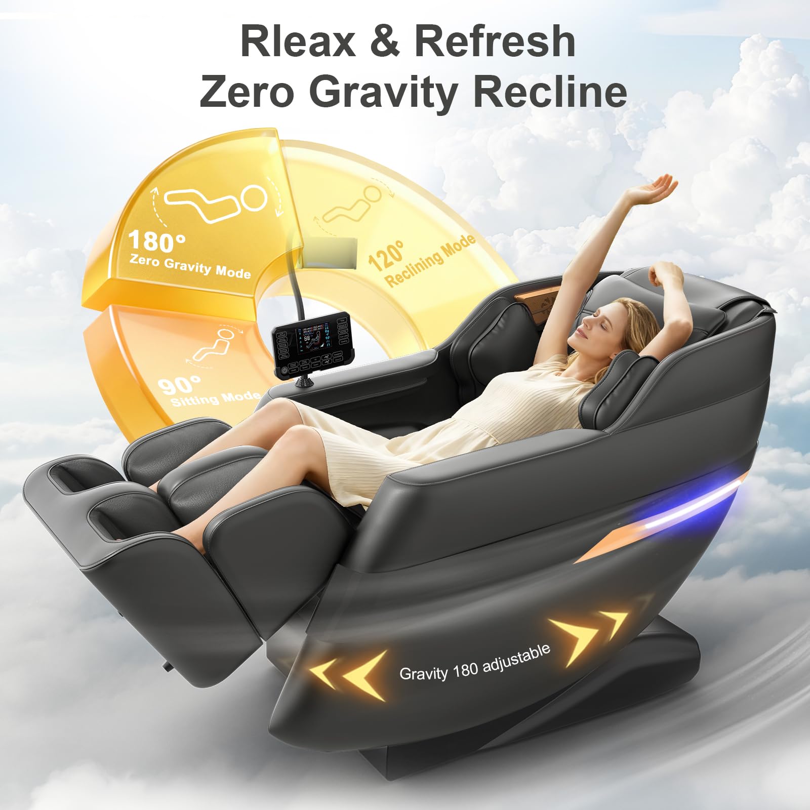 3D SL-Track-Massagesessel Ganzkörper-Massagesessel 8 Luftkammern Heizfunktion Fußrollenmassage KI-Sprachsteuerung Bluetooth-Lautsprecher Zero-Gravity-Modus