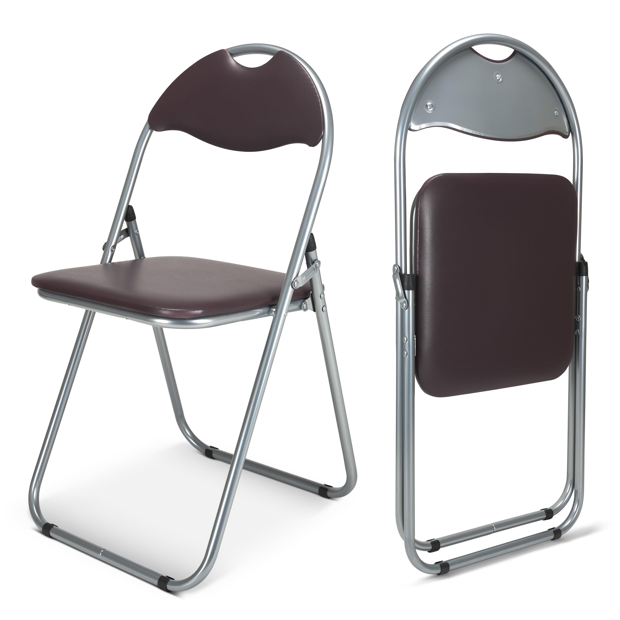 Bravich Candy Folding Chair, Set of 2 - Padded Foldable Dining Chairs with Steel Frames, Hold 100kg Each, Fold Flat for Compact Storage, Lightweight - Brown