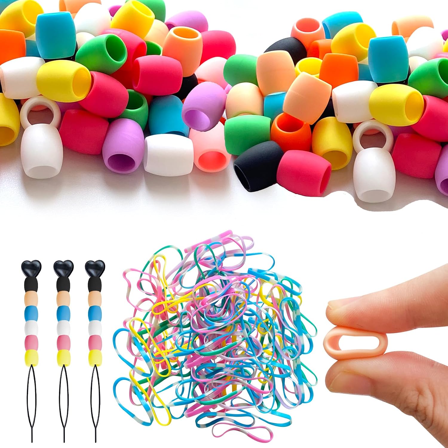Jongdari 120pcs Silicone Hair Beads for Girls, Colorful Rainbow Large Soft Rubber Pony Beads Kit - 120pcs, 10 Colors