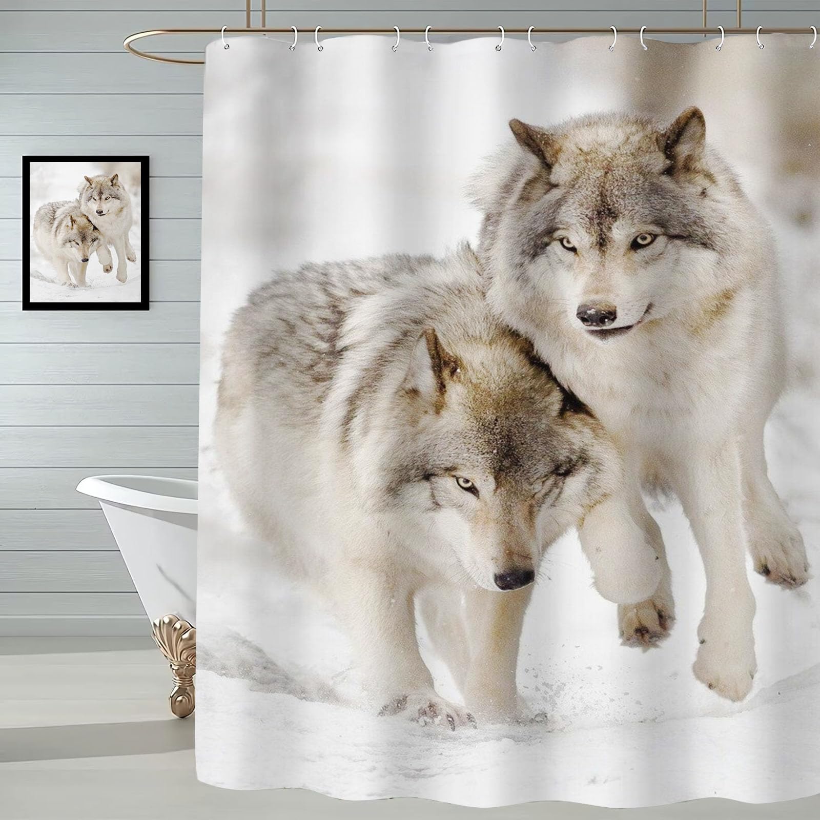 Rideau de douche - Motif loup forêt animal lune nuit - 180 x 180 cm - Ensemble de rideau de douche - Motif loup - Lune de forêt et loups - Textile - 7, 180 x 180 cm