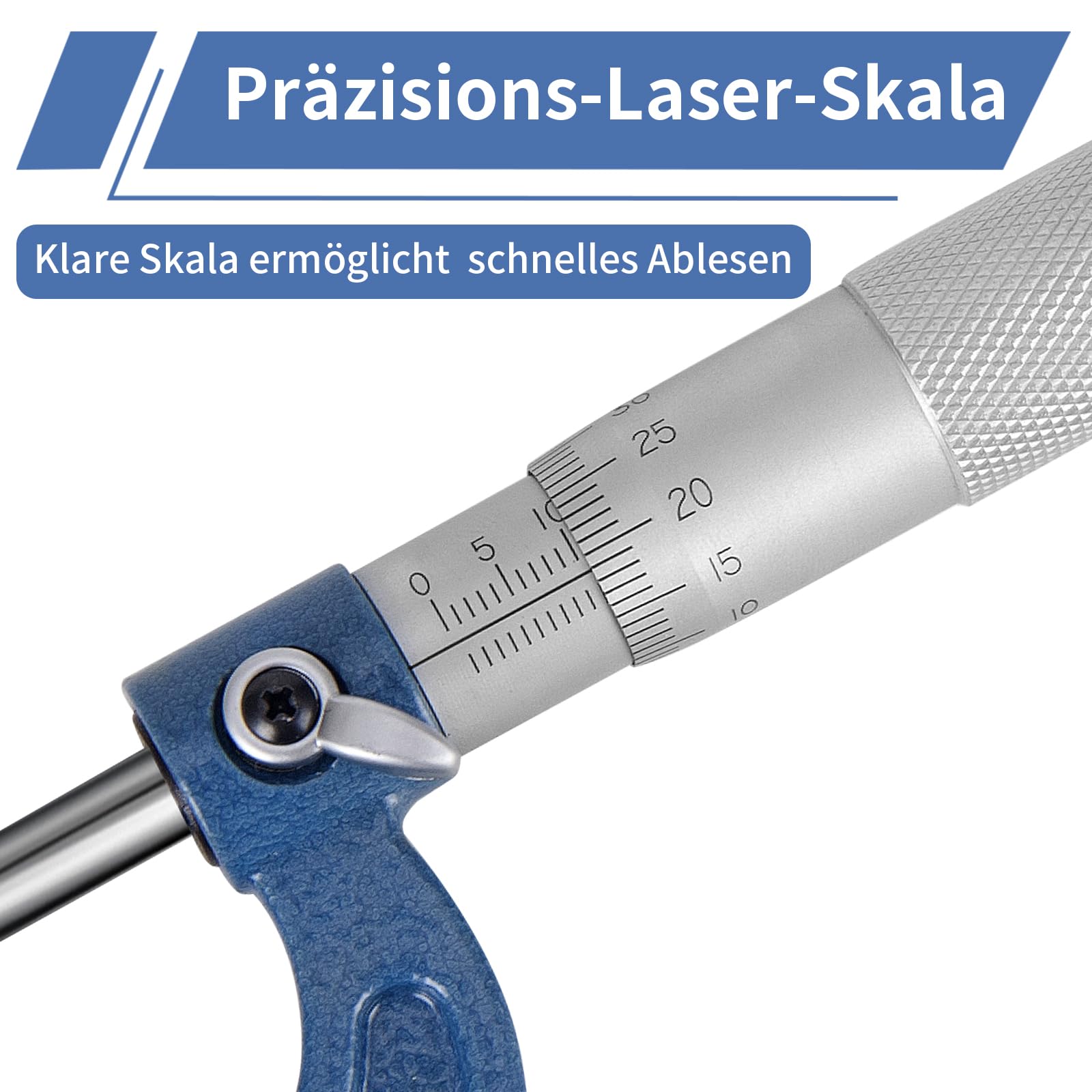 Bügelmessschraube 0.01mm Auflösung, Messbereich 0-25mm, Hochpräzise Messung Messschraube, Mikrometer Metrischer Außen Bremssattel mit Nullpunkteinstellung Schraubenschlüssel