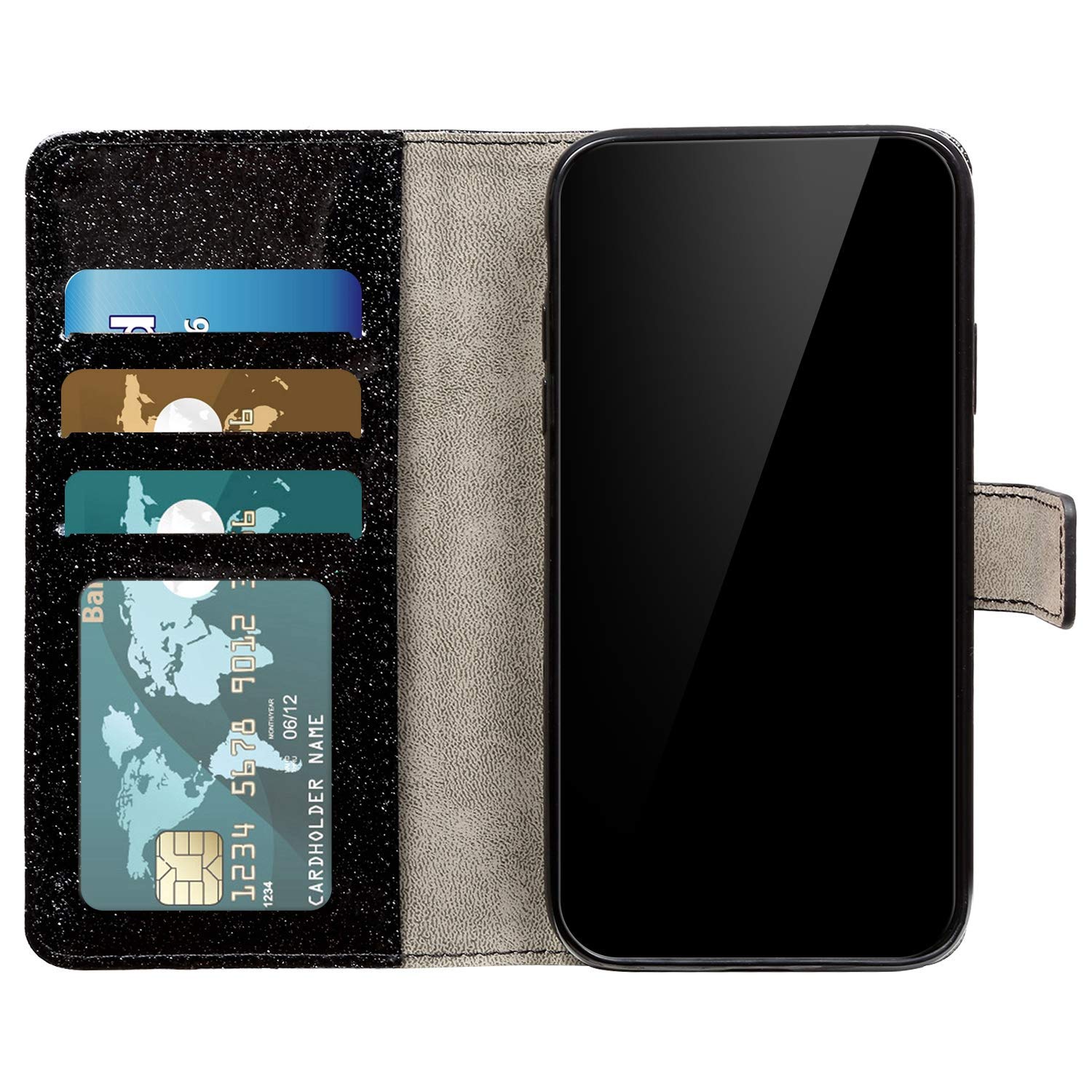 Uposao Leder Flip Case Für IPhone 11 Pro Max – Mit Strass, Blumen, Magnetverschluss & Kartenfächern, Rosa