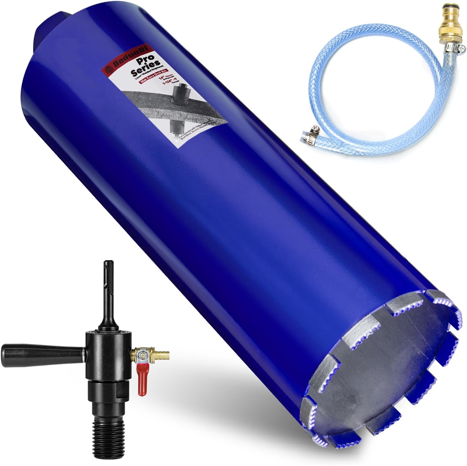 5" Pro Core Drill Bit with SDS Plus Water Injection Adapter (1-1/4"-7 UNC),14" Depth Upgraded-Welded Wet Core Bits for Concrete with Rebar, Brick,Masonry,Stucco,Mortar (Include Water Hose Kit)