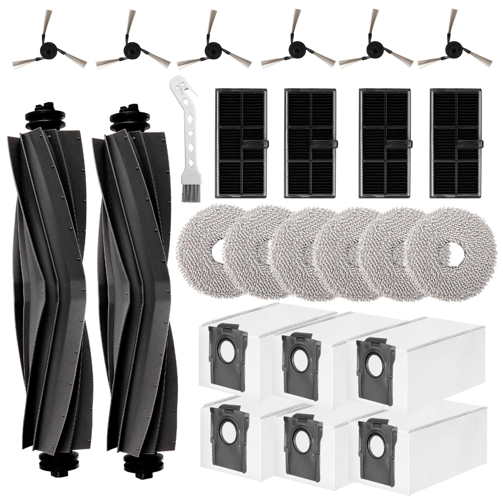 Kit di accessori Compatibile con Dreame L10s Pro Ultra Heat / L10s Ultra Gen 2 / X30 Ultra Aspirapolvere Robot, Ricambi 2 Spazzola Principale 6 Spazzole Laterali 4 Filtro 6 Mop 6 Sacchetti Polvere