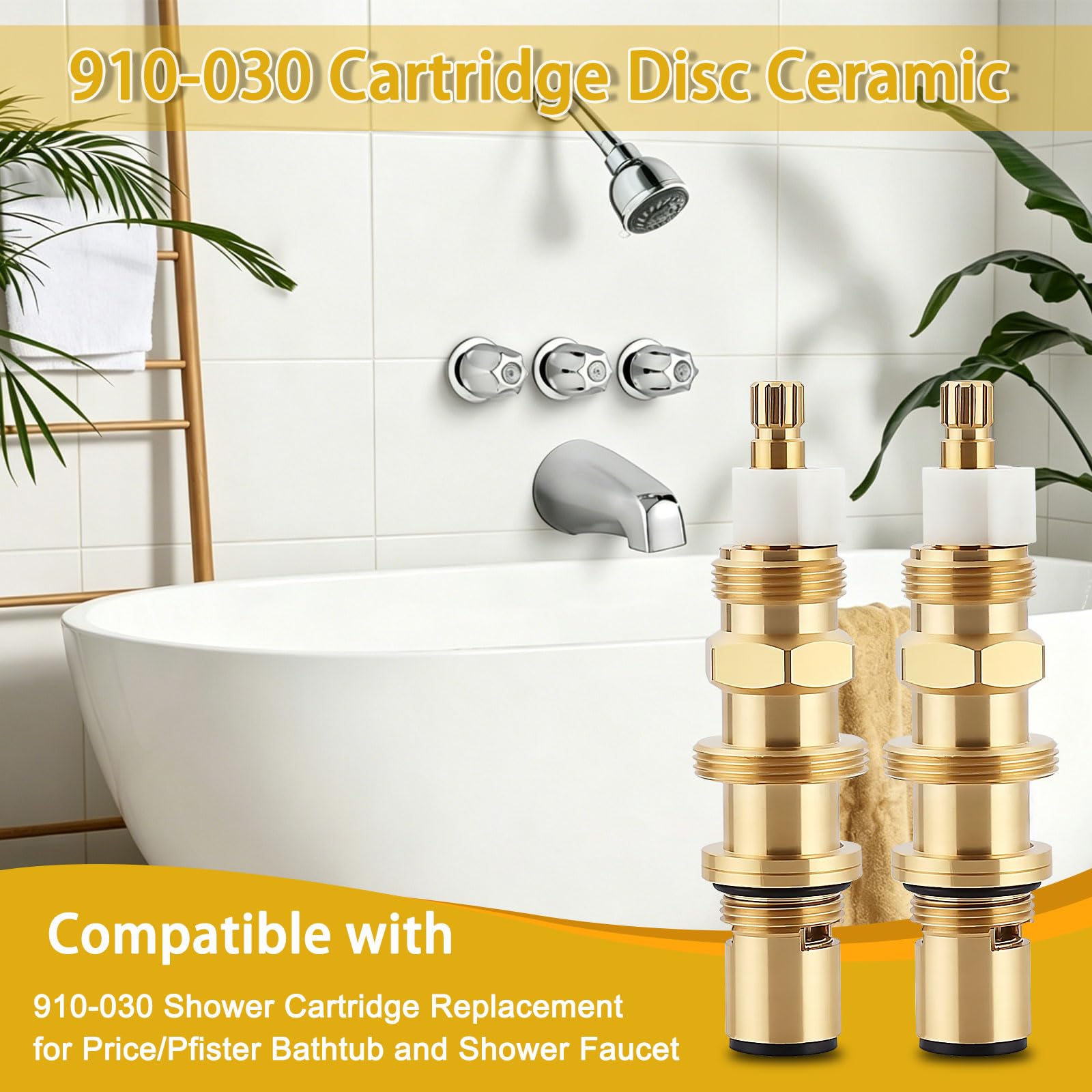 Cartucho de disco de cerámica de repuesto para 910-030, compatible con ducha Price/Pfister y vástago de grifo, cartucho de válvula de ducha para grifo de bañera y ducha, construcción de latón (paquete