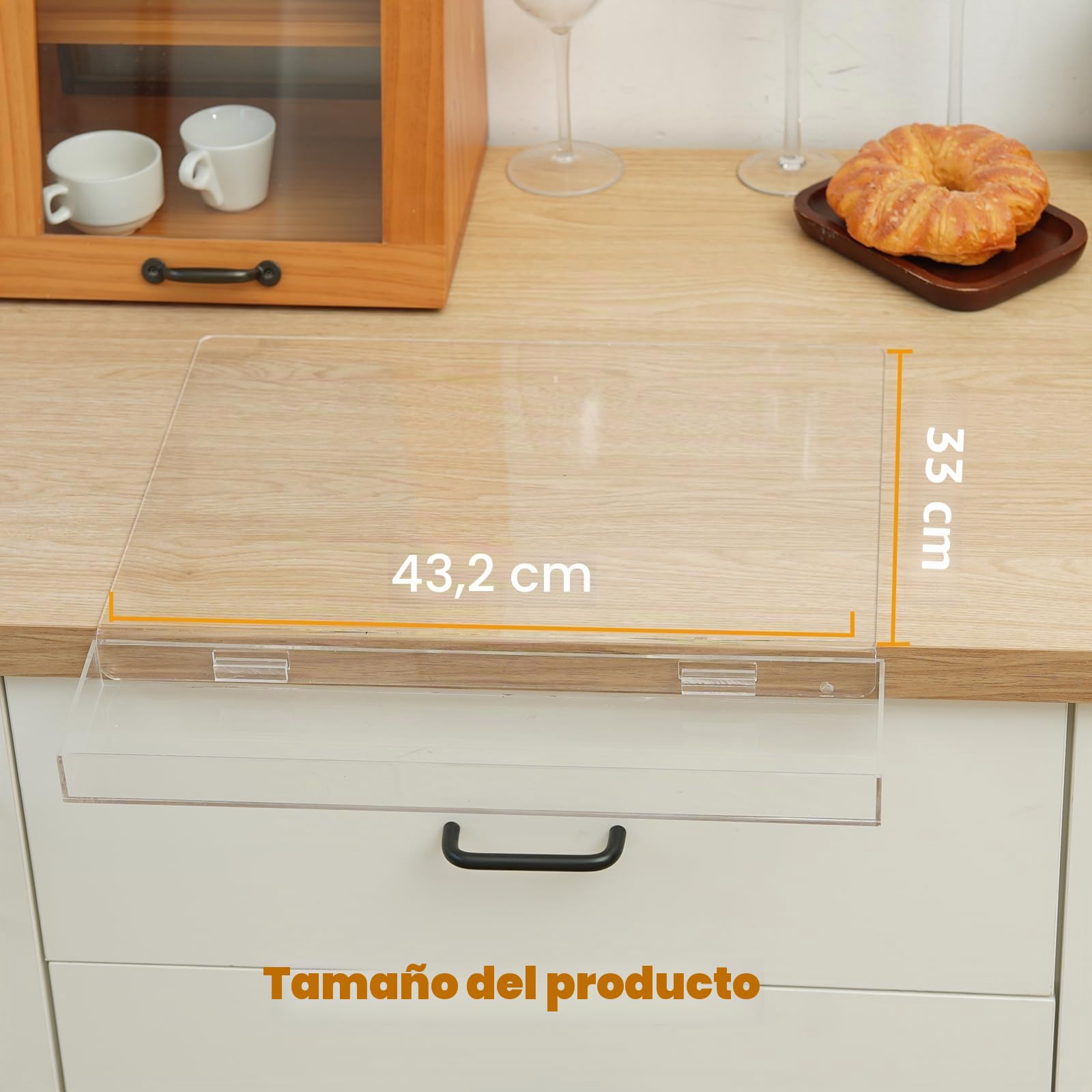 Tabla de cortar acrílica con contenedor de residuos y borde de mostrador | Tabla de cortar grande transparente para encimera de cocina, 60% más gruesa, antideslizante, ideal para cortar verduras