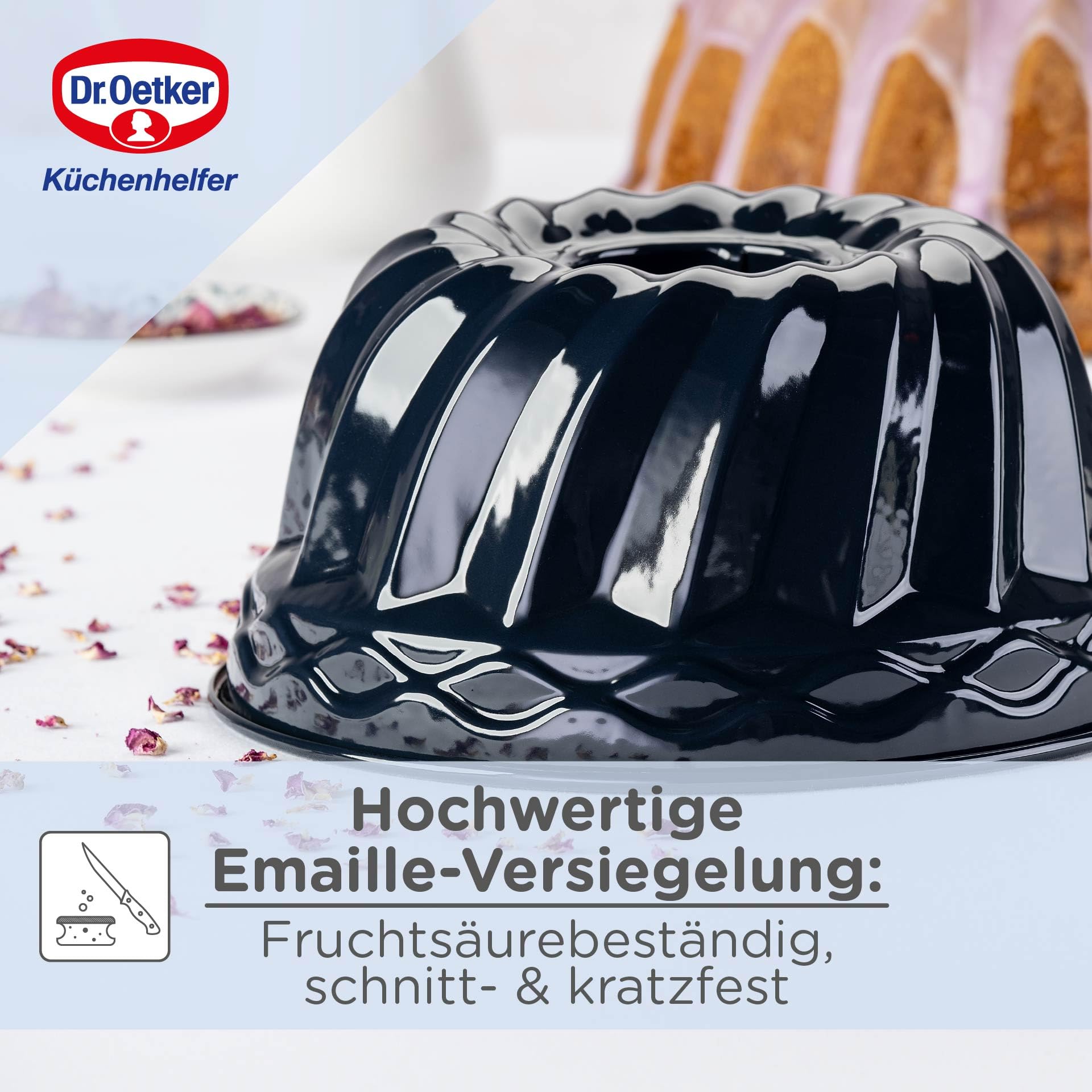 Dr. Oetker Guglhupf Backform Ø 24 cm Back-Liebe Emaille – Schnitt- & kratzfeste Gugelhupf Form mit Emaille – 24er Gugelhupfform in Dunkelblau