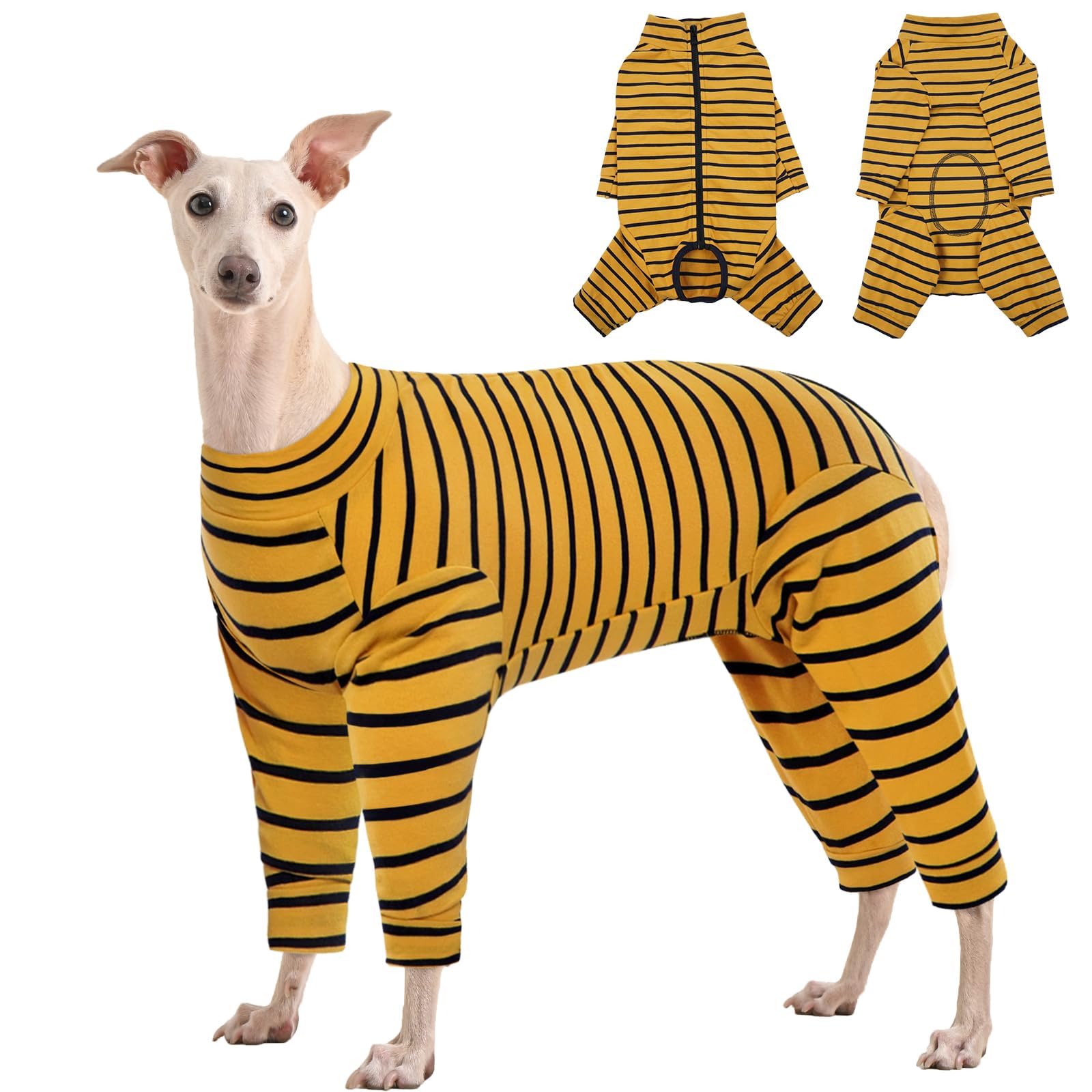 Kuoser Recovery Suit for Medium Dogs After Surgery, Long Sleeve Dog Surgery Recovery Suit, Dog Onesie for Abdominal Wounds Skin Disease, Yellow L