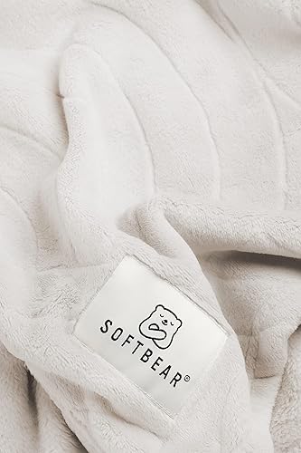 Miniatura 7 de Manta blanca tamaño King de franela con patrón semicircular, suave, esponjosa, afelpada y cálida para cama, sofá, camping