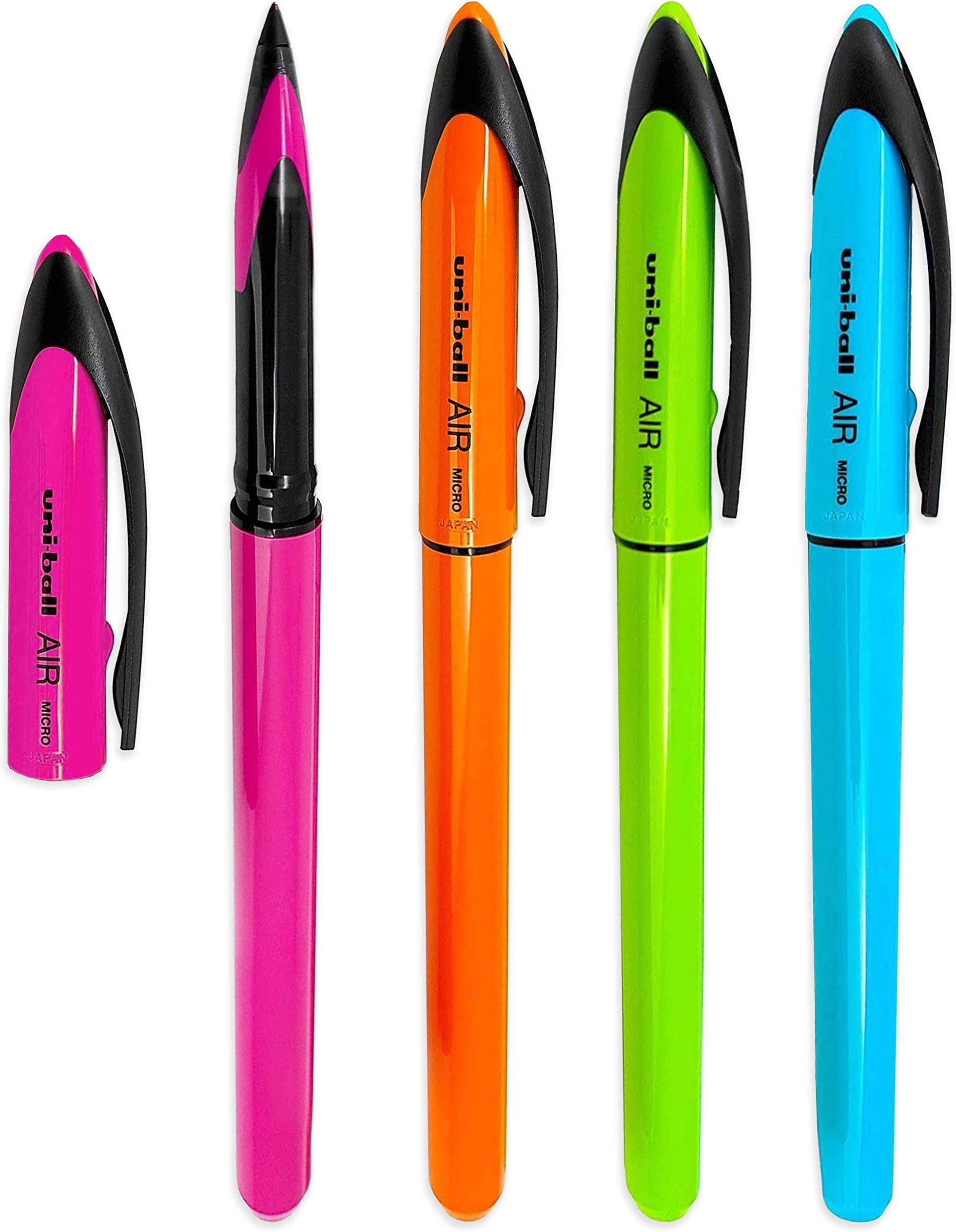 AIR Micro - 0.5mm Fine Rollerball - Blue Ink - [Pack of 4] - Pink, Orange, Green and Light Blue Barrels