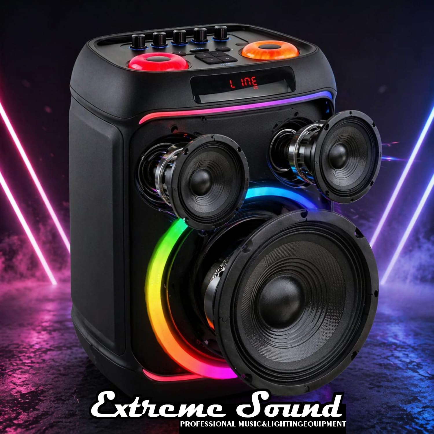 Extreme Sound Karaoke Professionale con 2 Microfoni Wireless, Cassa Bluetooth Portatile, Sistema Karaoke Completo per Adulti, Feste e Eventi Subwoofer 21 Cm.