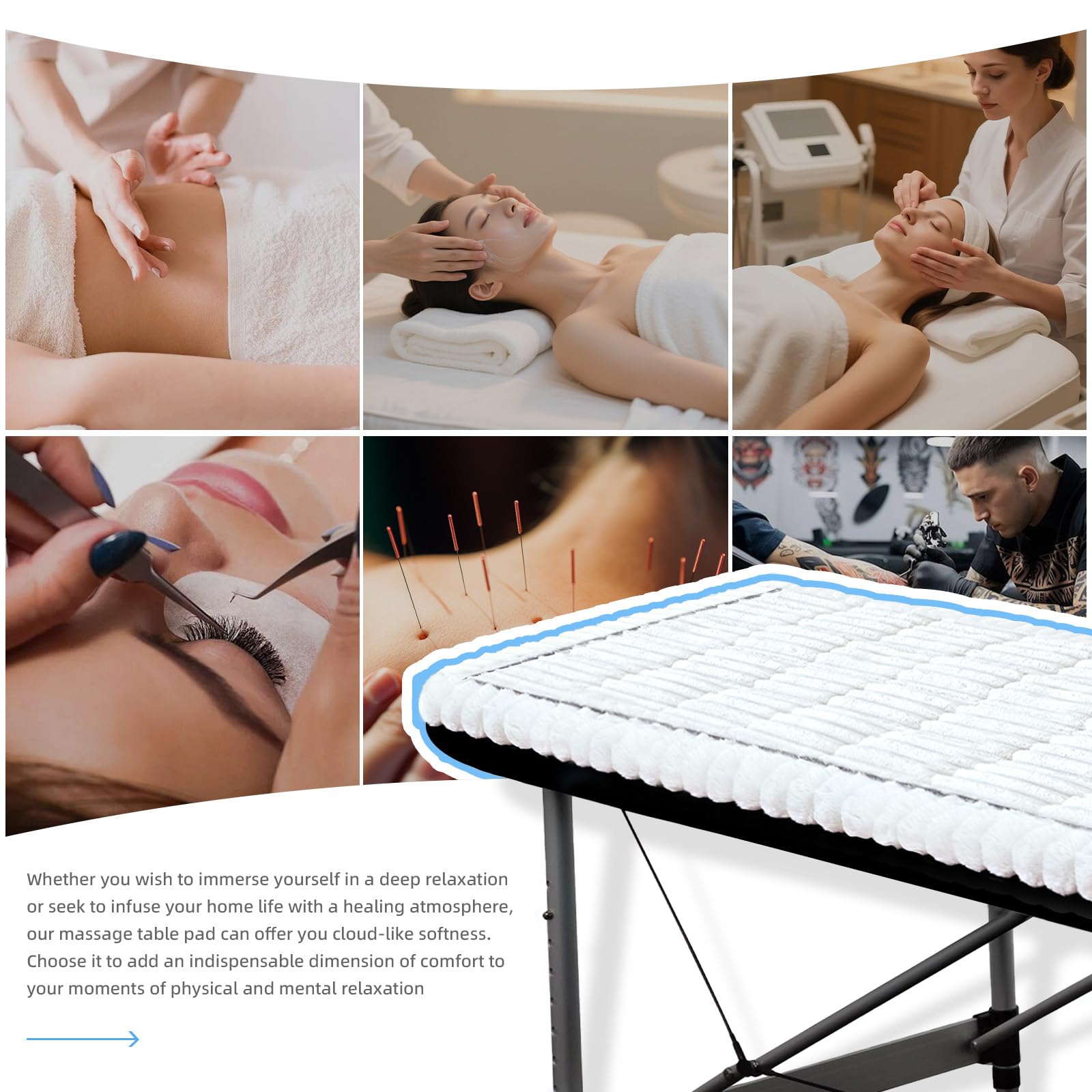 Plush Massage Table Pad with Non-Slip Silicone Bottom, 71 x 28 Inch