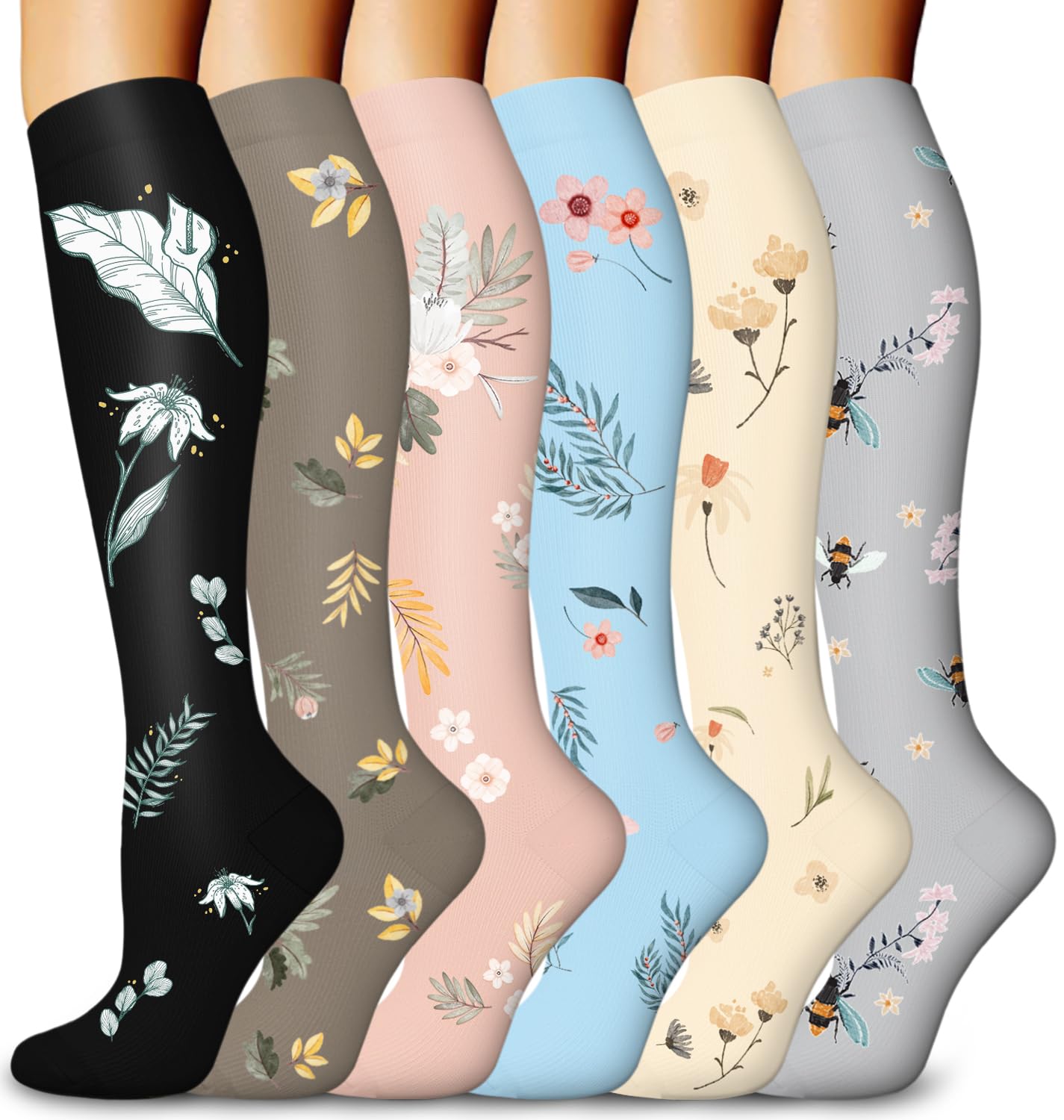 6 Pairs Compression Socks for Women and Men, 15-20mmHg Compression Stockings for Swelling, Running, Hiking, Travel, Nursing